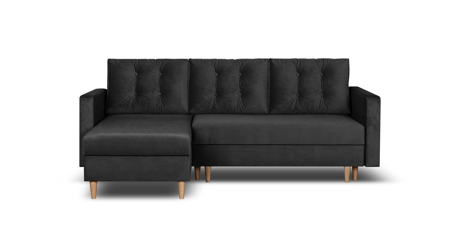 Polsterecke Beautysofa Sigurd, mit 07) Bettkasten 226 Ecksofa Ecke skandinavischen Schwarz cm im und für Stil, (kronos Schlaffunktion Wohnzimmer,