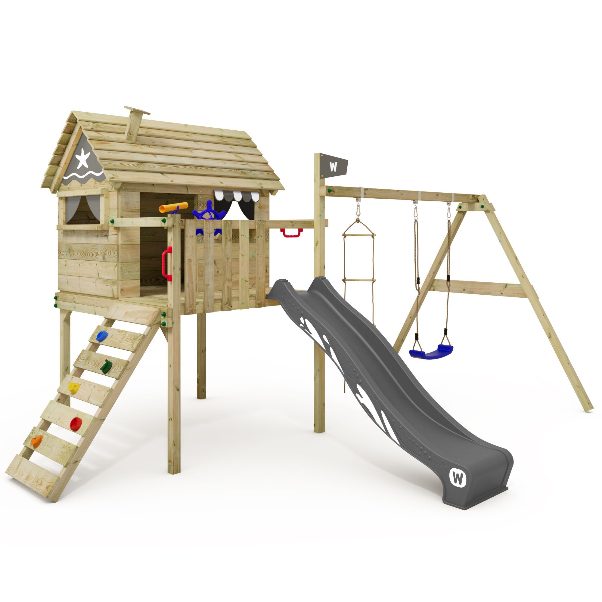 Wickey Spielturm Smart Travel – Abenteuer-Stelzenhaus für kreative Gartenabenteuer, Robustes Holz-Spielhaus mit Rutsche – 10 Jahre Garantie*