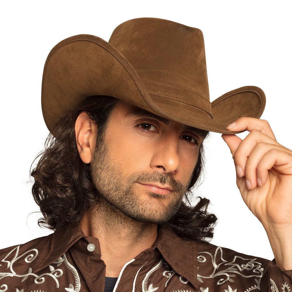 Boland Cowboyhut Cowboyhut Wyoming braun Westernhut aus Kunstleder für Herren Perfekt zum Western-, Cowboy- und Sheriffkostüm