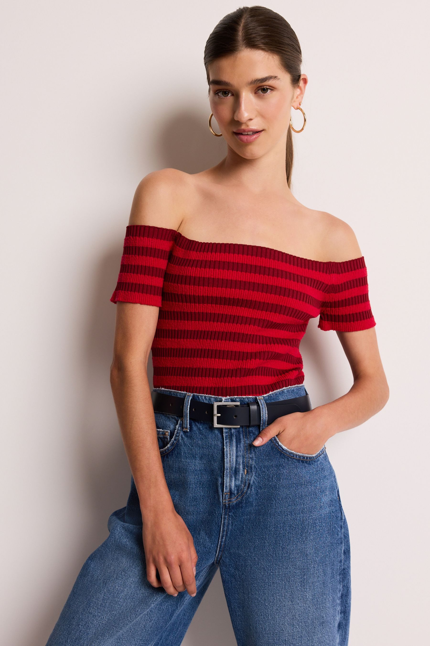 Next Carmenpullover Geripptes Bardot-Strickoberteil mit Streifen günstig online kaufen