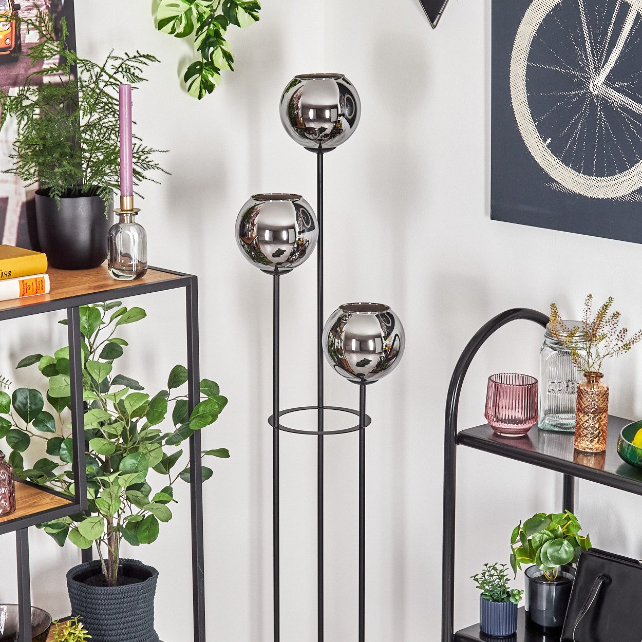 hofstein Stehlampe Stehlampe aus Metall/Holz/Glas in Schwarz/Hellbraun/Chro günstig online kaufen