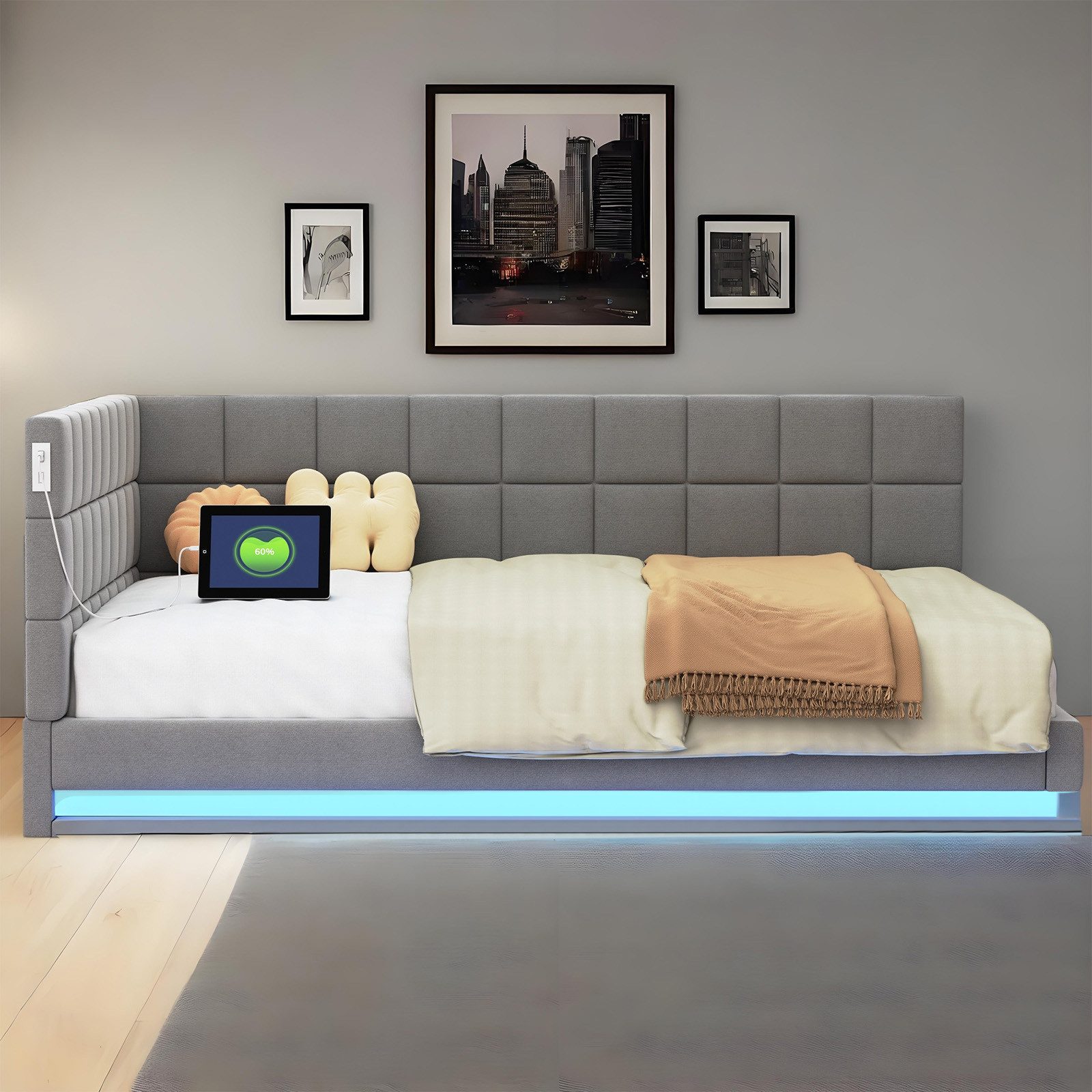MODFU Schlafsofa Modernes Sofa Bett, Polsterbett, mit LED-Beleuchtung und U günstig online kaufen