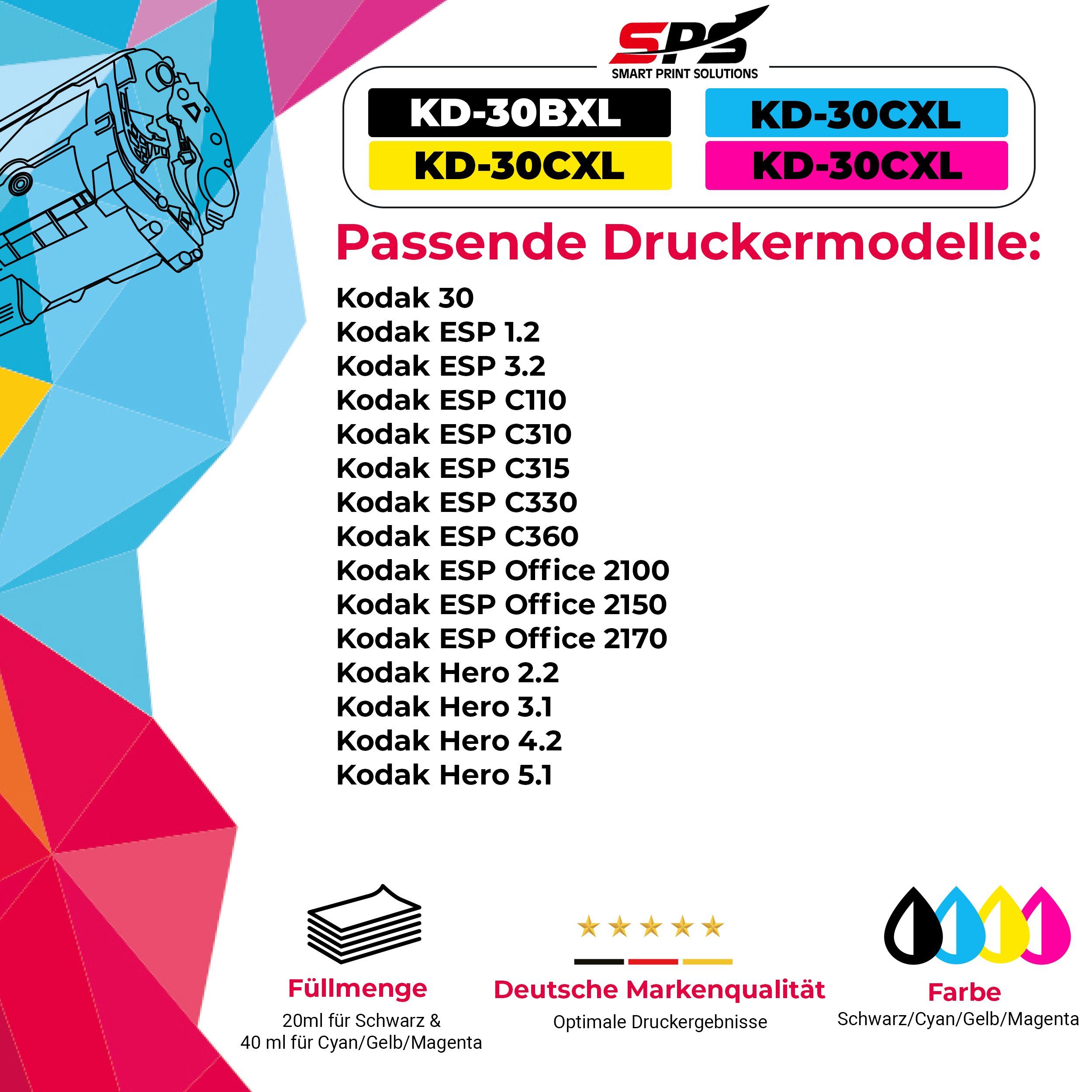 Pack) 30XL ESP (1er Kodak SPS Kompatibel für Diconix 3.2 Tintenpatrone 3952363