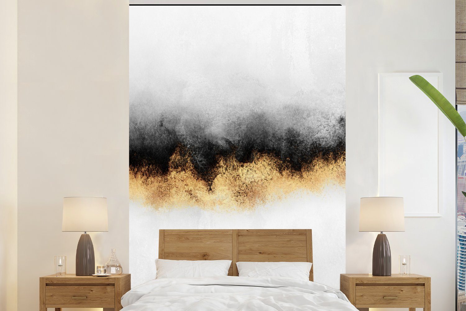 MuchoWow Fototapete Gold - Chic - Abstrakt - Schwarz - Weiß - Luxus, Matt, bedruckt, (3 St), Montagefertig Vinyl Tapete für Wohnzimmer, Wandtapete