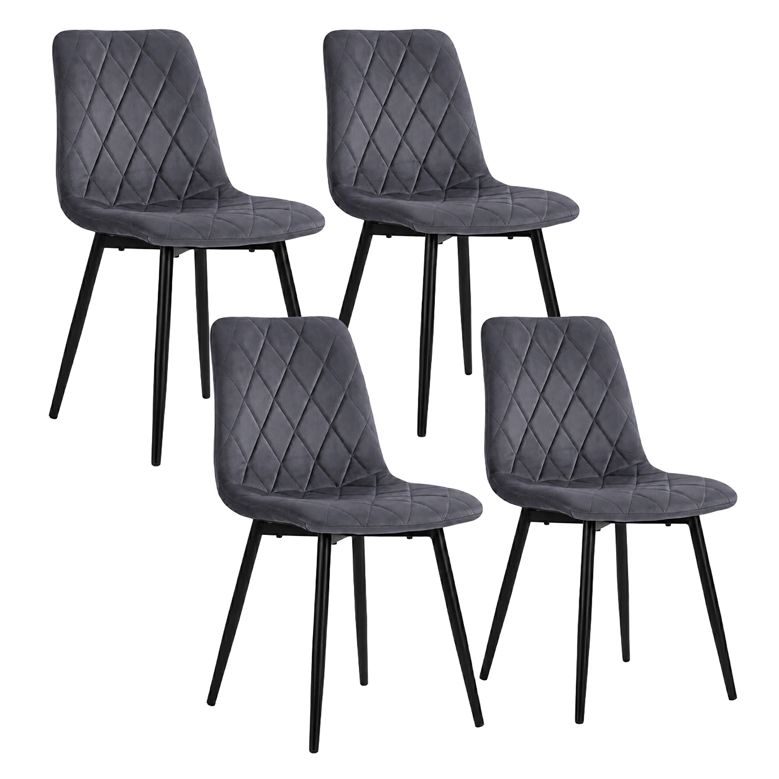 relaxdays Esszimmerstuhl Samt Esszimmerstuhl Set (4 St), anthrazit., 4er Pack