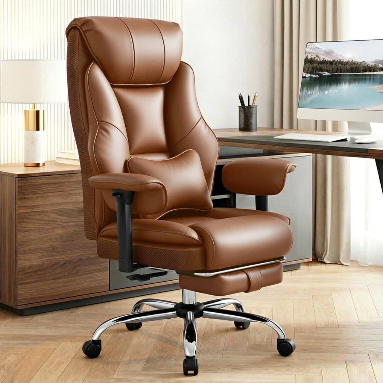 Woltu Bürostuhl, Chefsessel Doppellagige weiche Rückenlehne, ergonomisch