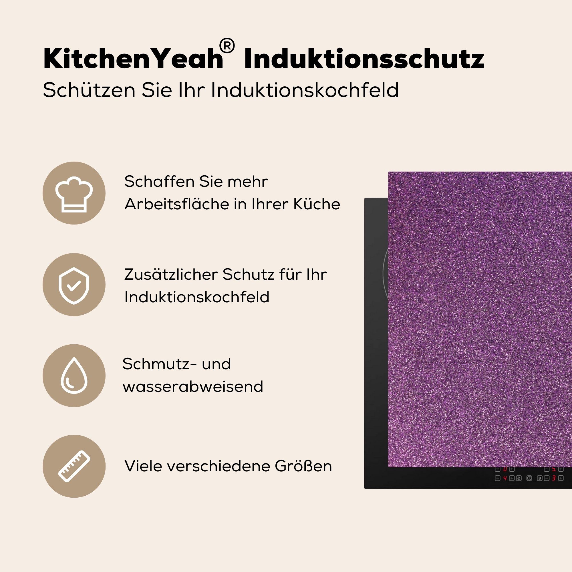 Schutz küche, tlg), Herdblende-/Abdeckplatte Design Ceranfeldabdeckung Abstrakt, Induktionskochfeld (1 Rosa - Glitzer - - Vinyl, cm, MuchoWow die für 81x52