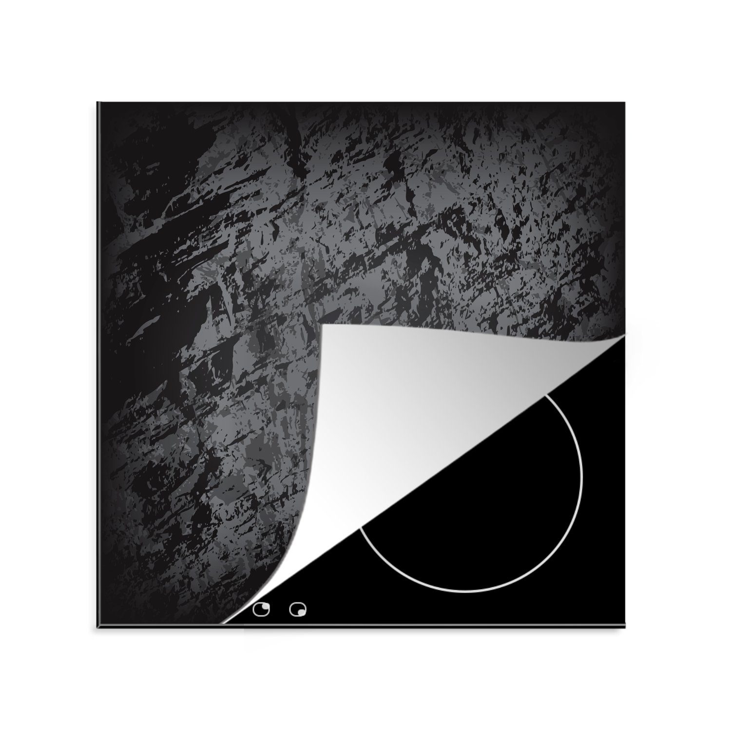 MuchoWow Herdblende-/Abdeckplatte Eine Illustration der Struktur eines schwarzen Felsens, Vinyl, (1 tlg), 78x78 cm, Ceranfeldabdeckung, Arbeitsplatte für küche