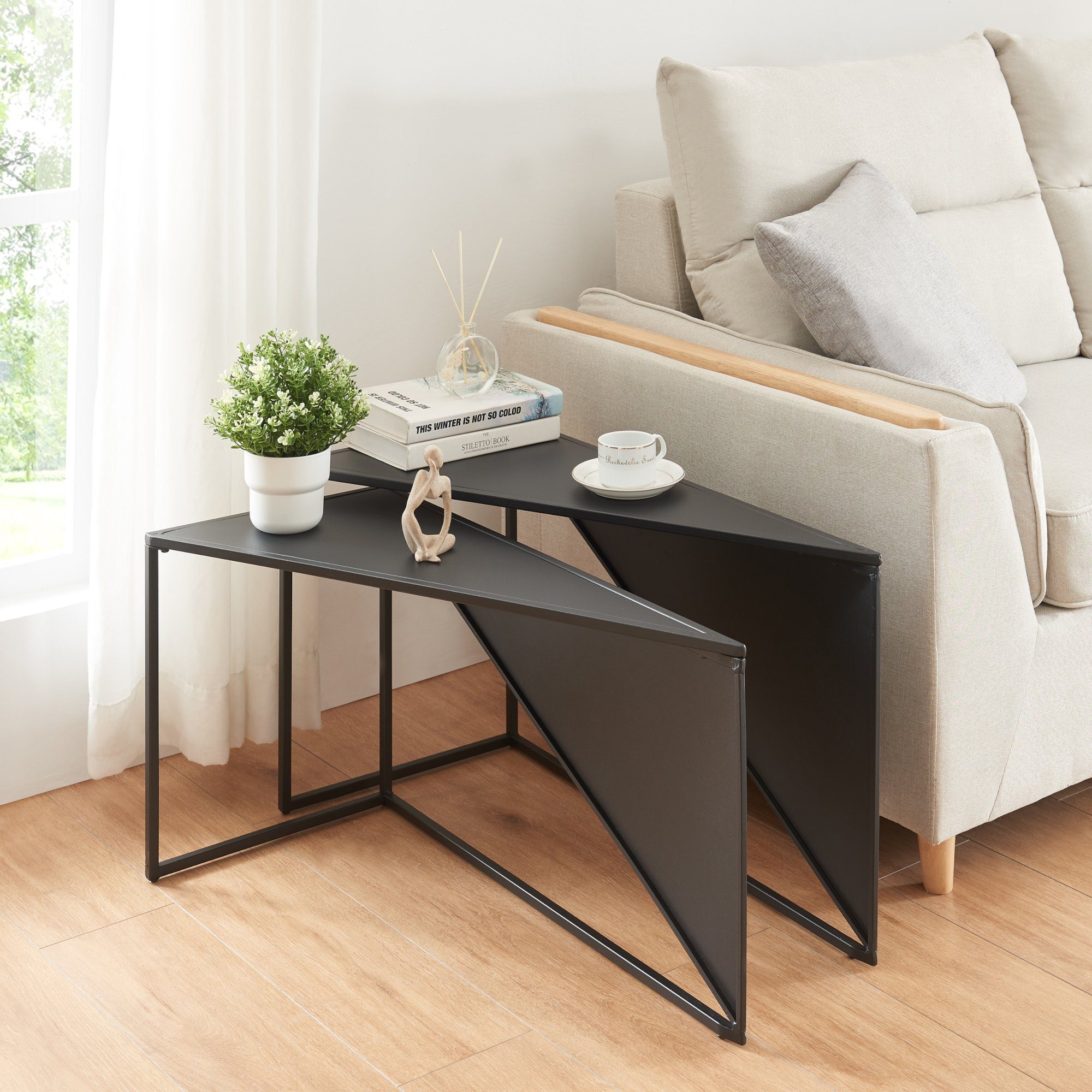 en.casa Satztisch (2-St., 2er Set), »Kungsör« eckige Tischplatten Metall Schwarz
