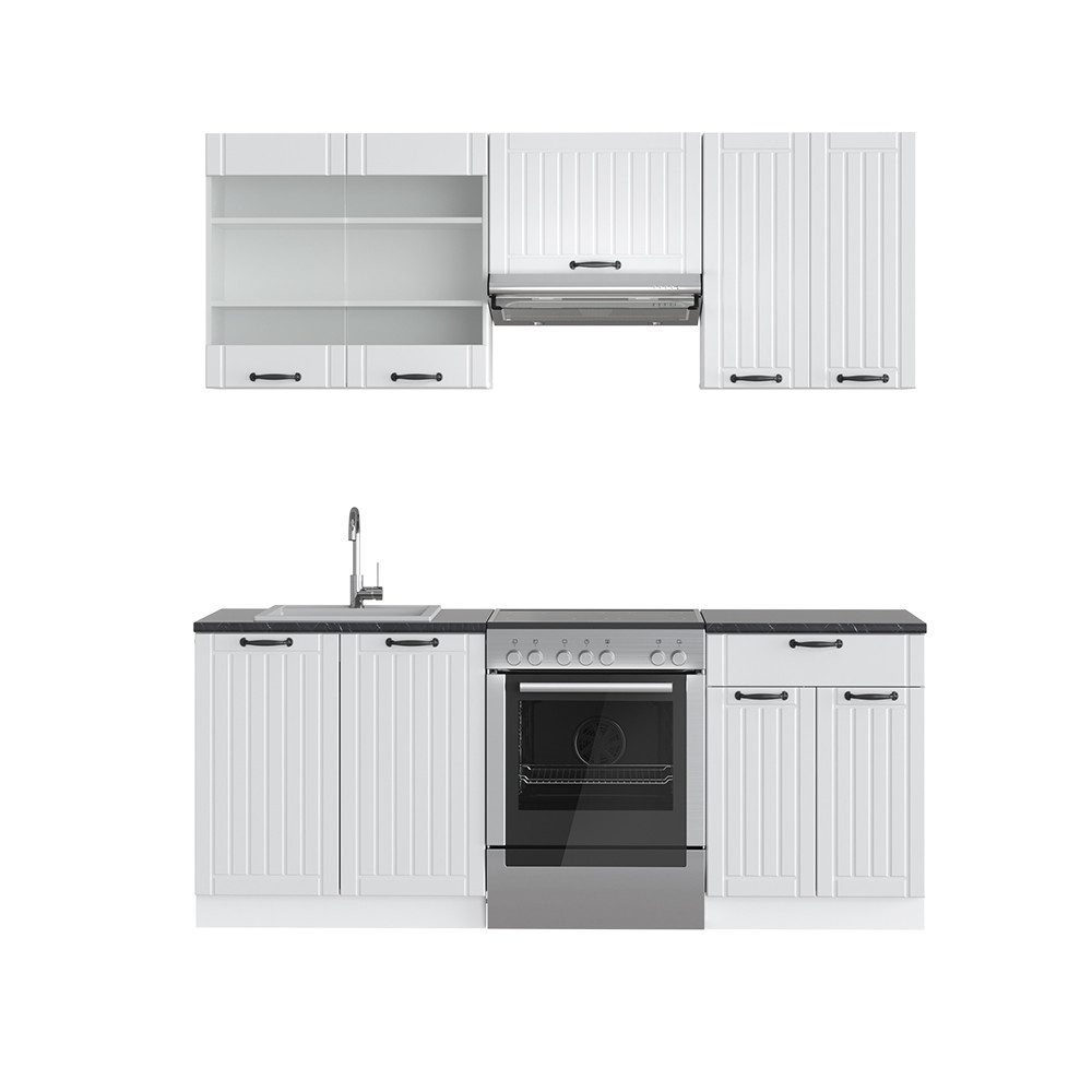 Vicco Küchenzeile Fame-Line, Weiß Landhaus/Weiß, 200 günstig online kaufen