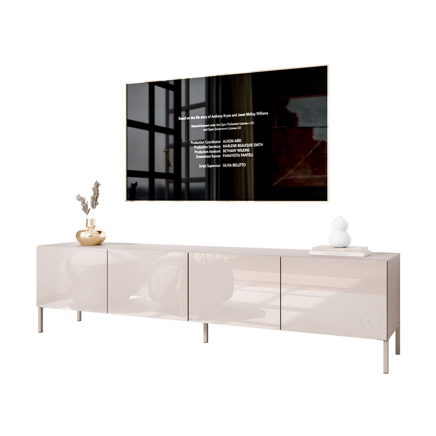 ALLHOUSE24 TV-Schrank LOGANTE 200 KASCHMIR Hochglanz auf Beinen Lowboard Metall Füße (2 x TV Schrank 100 cm breit)