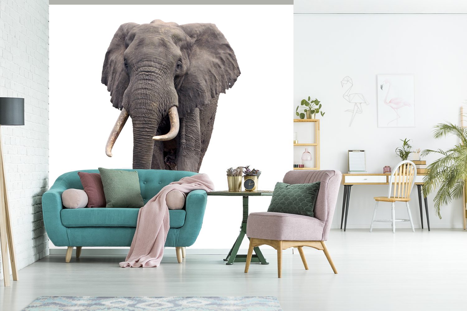MuchoWow Fototapete Elefant - Afrika für Vinyl Weiß, Wandtapete Schlafzimmer, (5 Matt, oder bedruckt, Tapete St), Wohnzimmer 