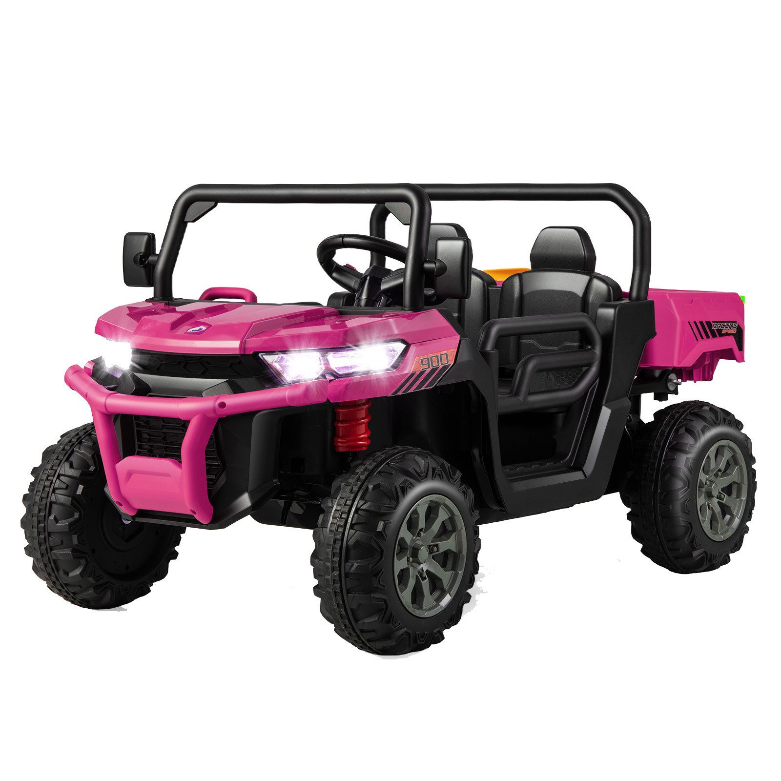 COSTWAY Elektro-Kinderauto 12V Kinderquad, 2 Sitzer Elektroauto, mit Musik, Hupe, 3-8 km/h