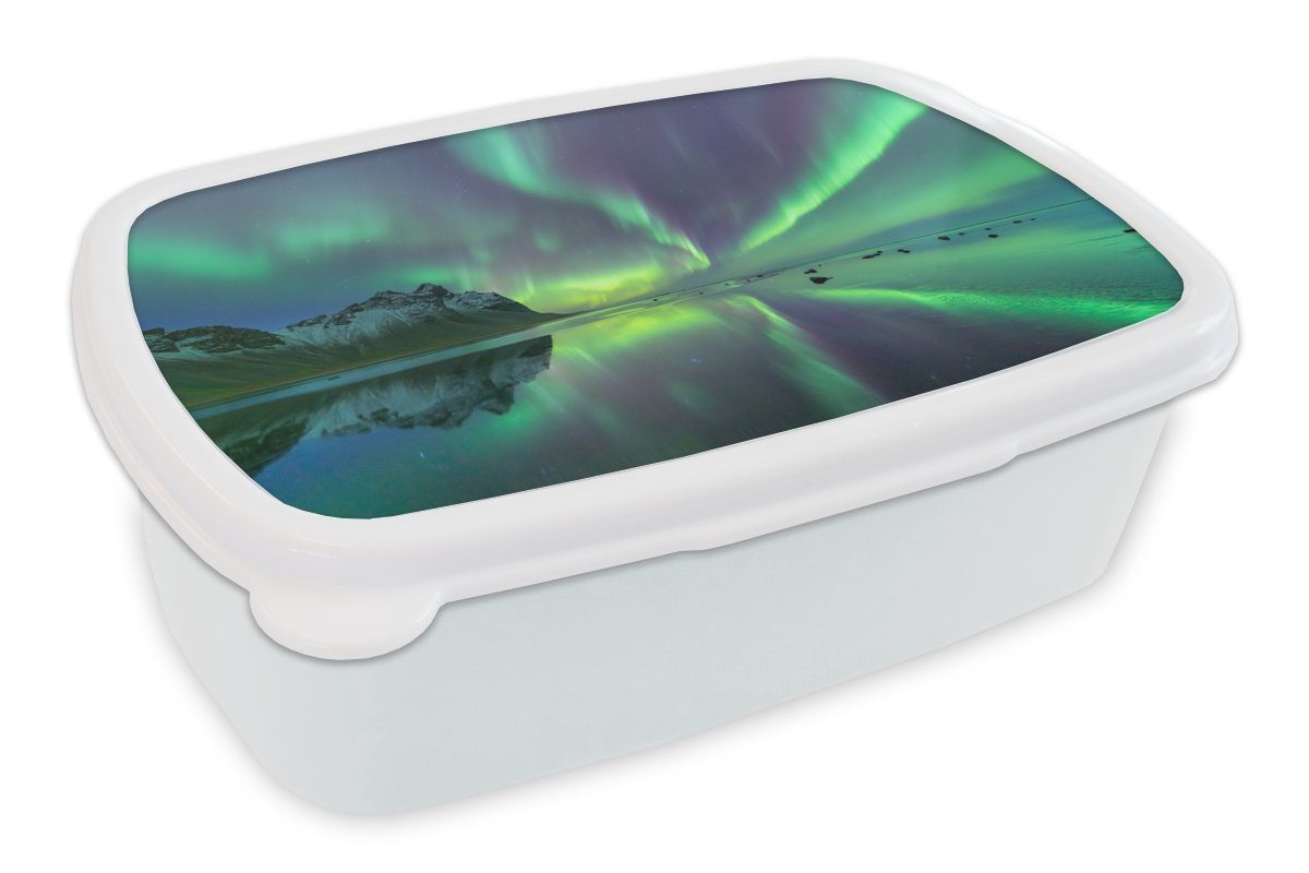 MuchoWow Lunchbox Aurora - Nacht - Meer, Kunststoff, (2-tlg), Brotbox für Kinder und Erwachsene, Brotdose, für Jungs und Mädchen weiß