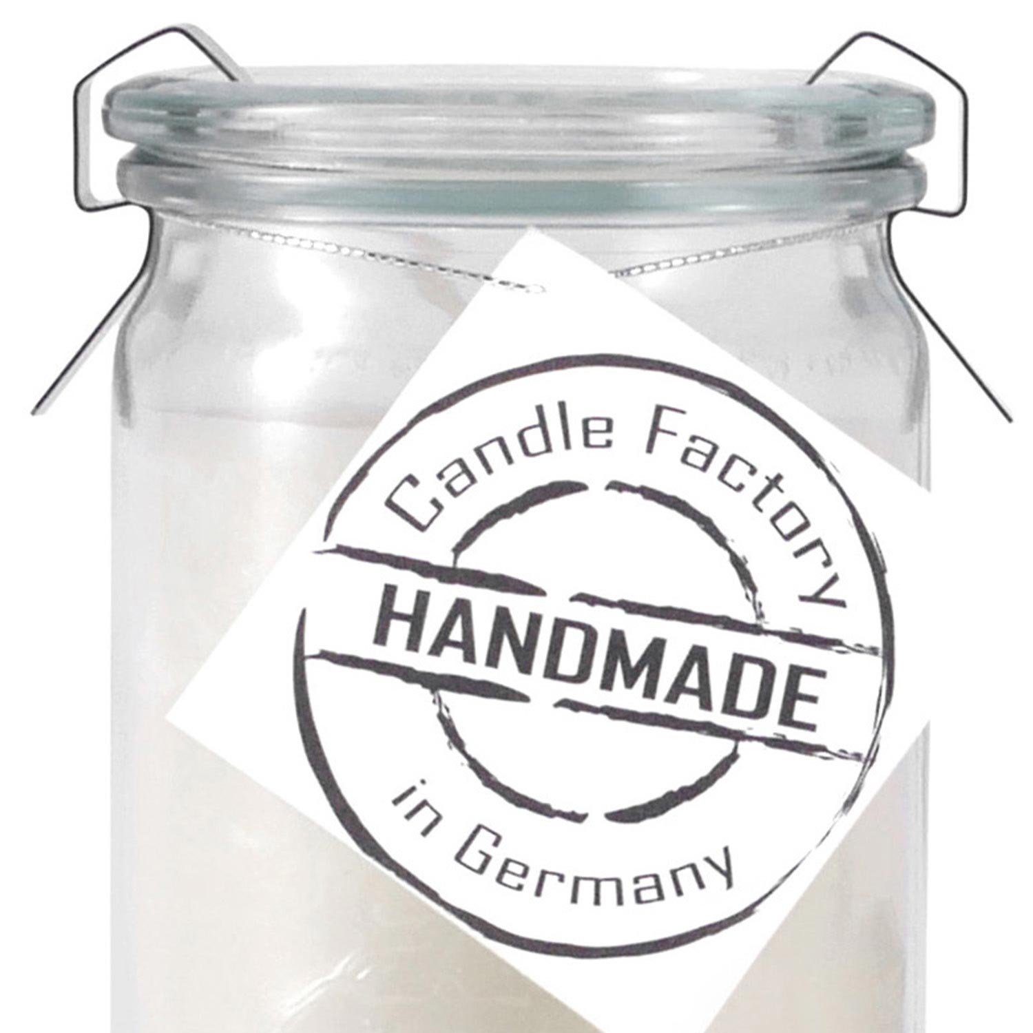 Landshop24 Duftkerze Candle-Factory Duftkerze aus Stearin im Weckglas Big Jumbo (Duft "Zimt & Zucker), brennt bis zu 100h