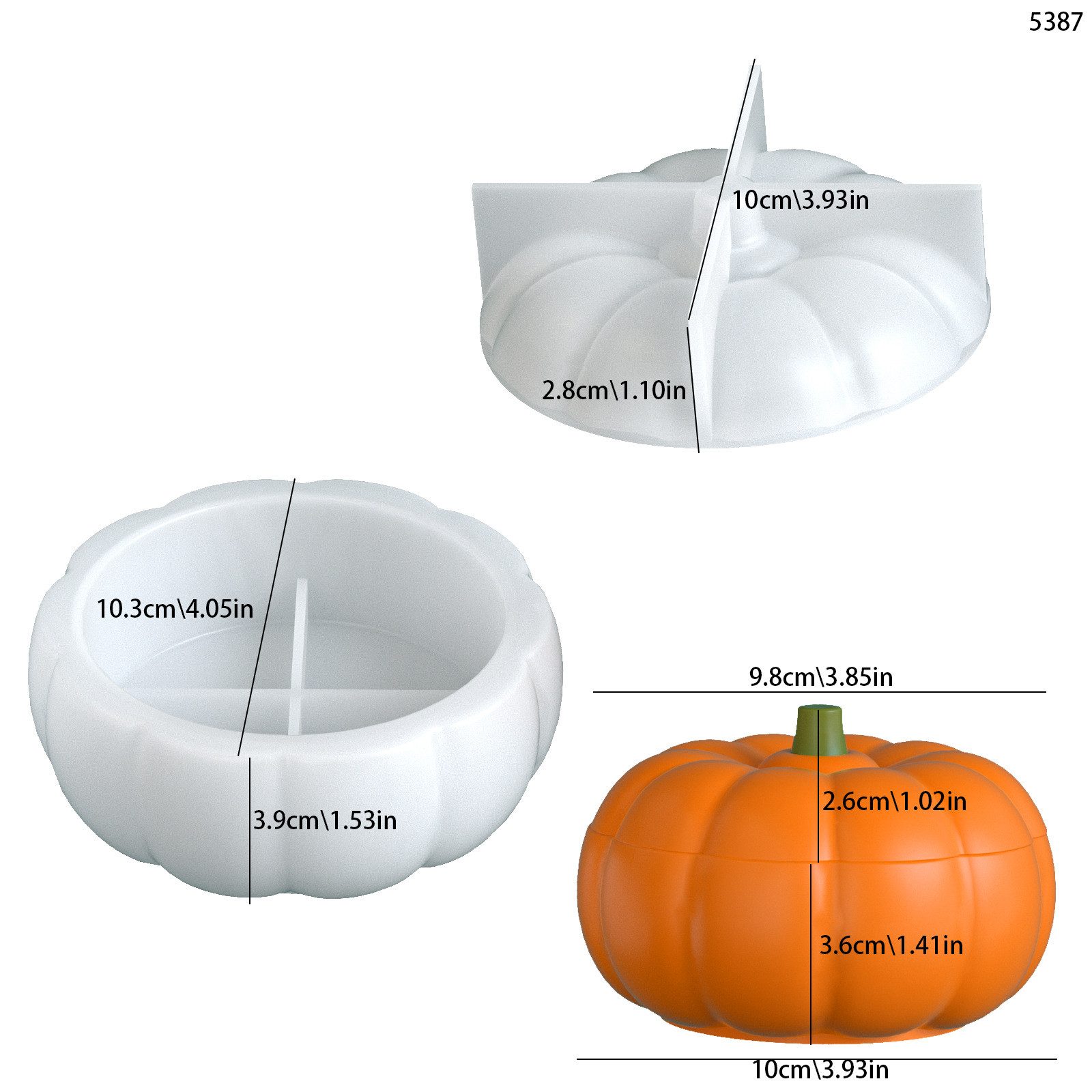 Diwzbyn Silikonform Kürbis Silikonformen, Halloween 3D Kürbis Gießform mit Deckel, (Aufbewahrungsbox Silikonformen 2-tlg), für Dekor, Geschenk, DIY, Herbstdeko  – Bild 2 von 5