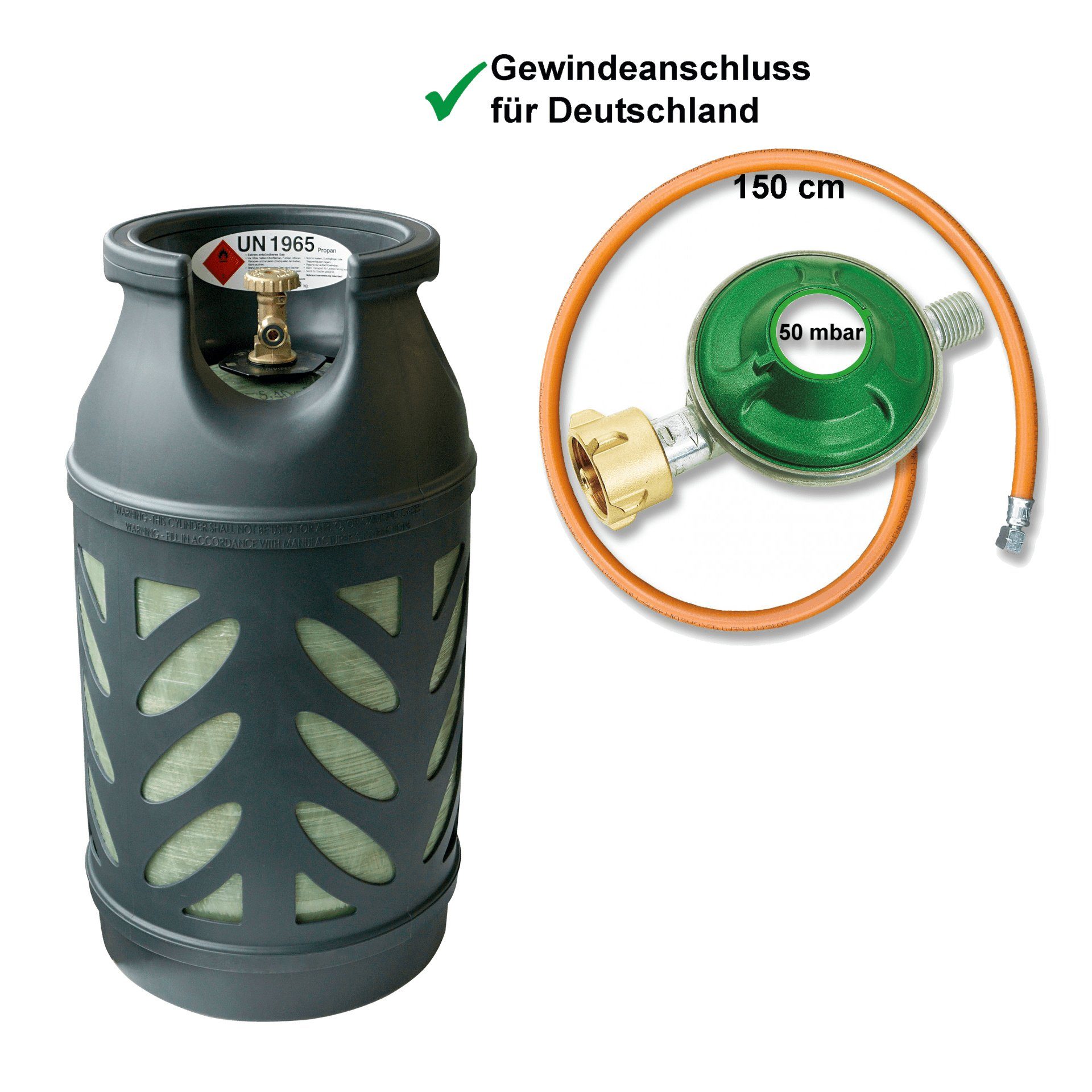 BlueCraft Gas, 10 kg Gas-Flasche inkl. 50mbar Campingregler und Gasschlauch 150 cm