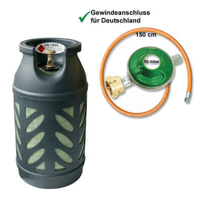 BlueCraft Gas, 10 kg Gas-Flasche inkl. 50mbar Campingregler und Gasschlauch 150 cm