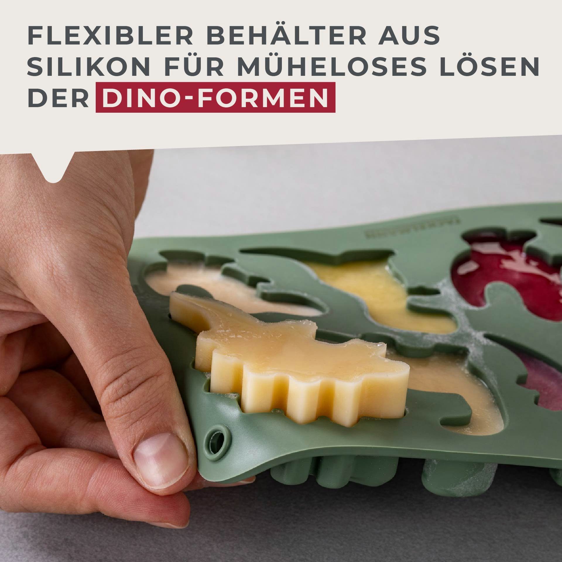 FACKELMANN Eisform Eiswürfelform Dino, Silikonform, Dinosaurier Eiswürfel, Silikonform