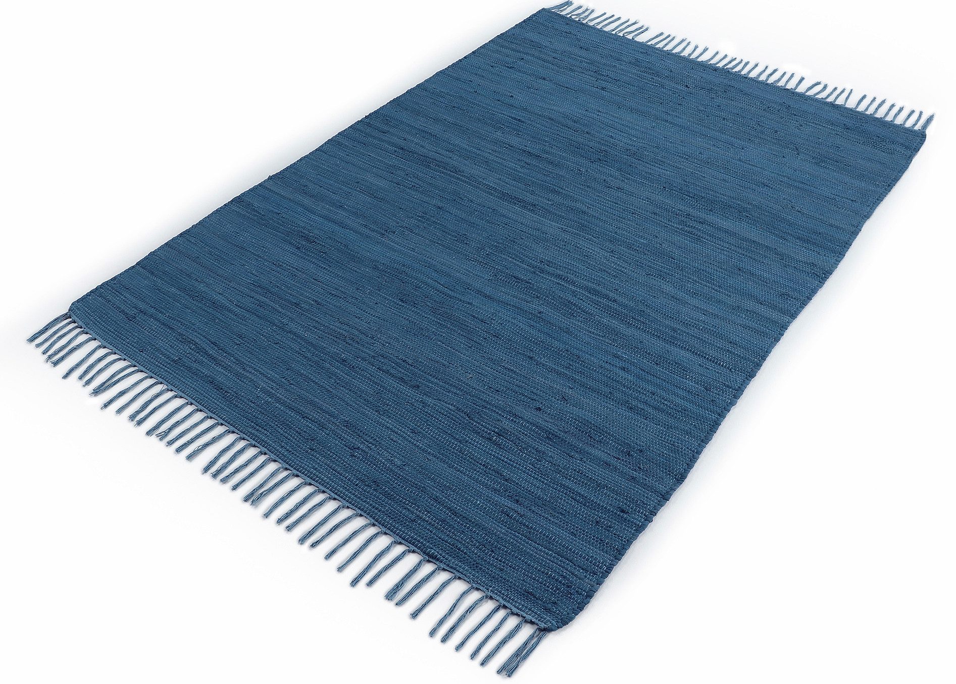 carpetfine Teppich Kelim Chindi uni, auch als Läufer, rechteckig, Höhe: 5 mm, Wendeteppich, reine Baumwolle, handgewebt, Uni-Farben, mit Fransen