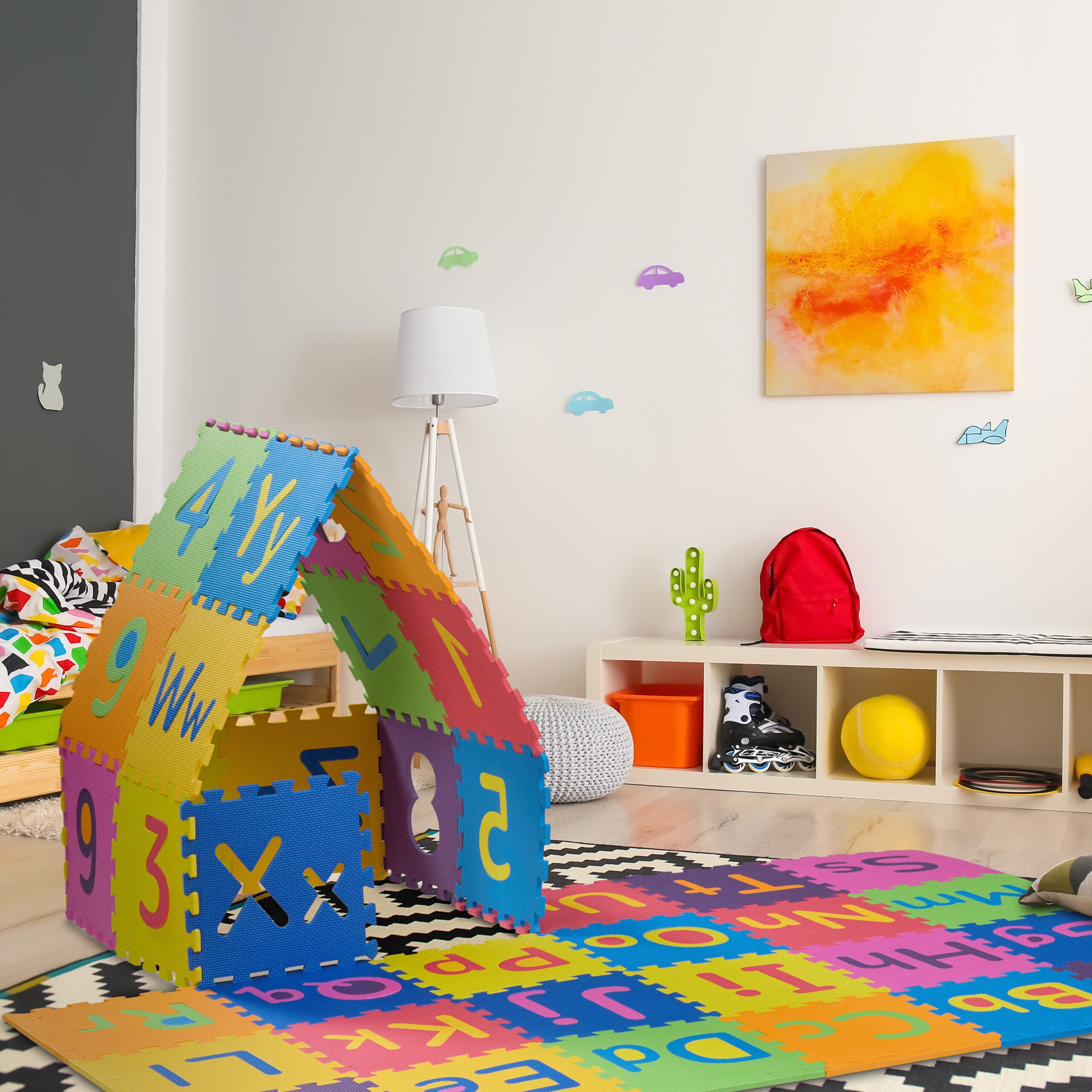 relaxdays Spielmatte Puzzlematte ABC und Zahlen (90-St) – Bild 2 von 5