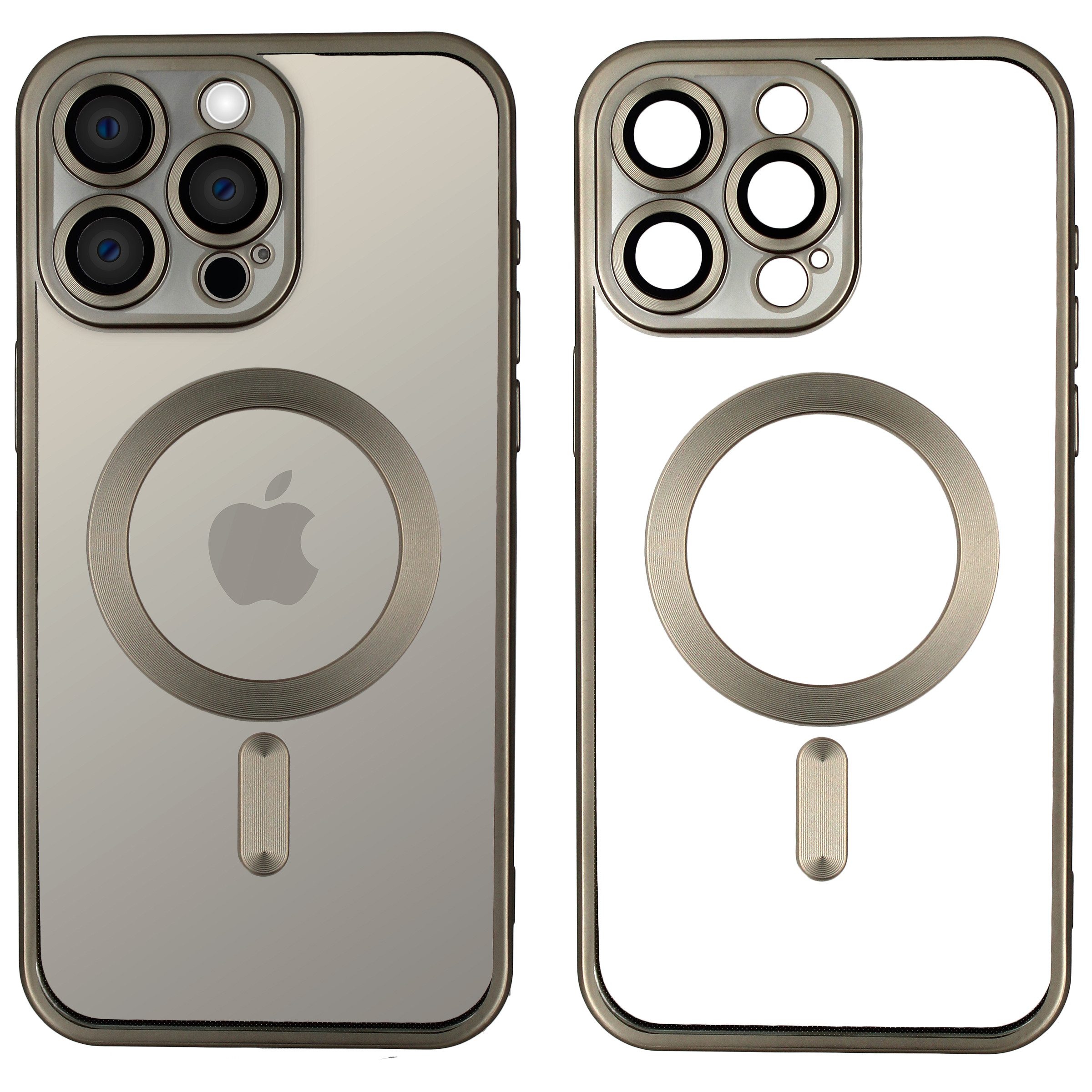 Wörleonline Handyhülle für Apple iPhone 15 Pro mit integriertem Kameraschutz, TPU Schutzhülle in passendem Titan-Farbton, MagSafe kompatible Hülle