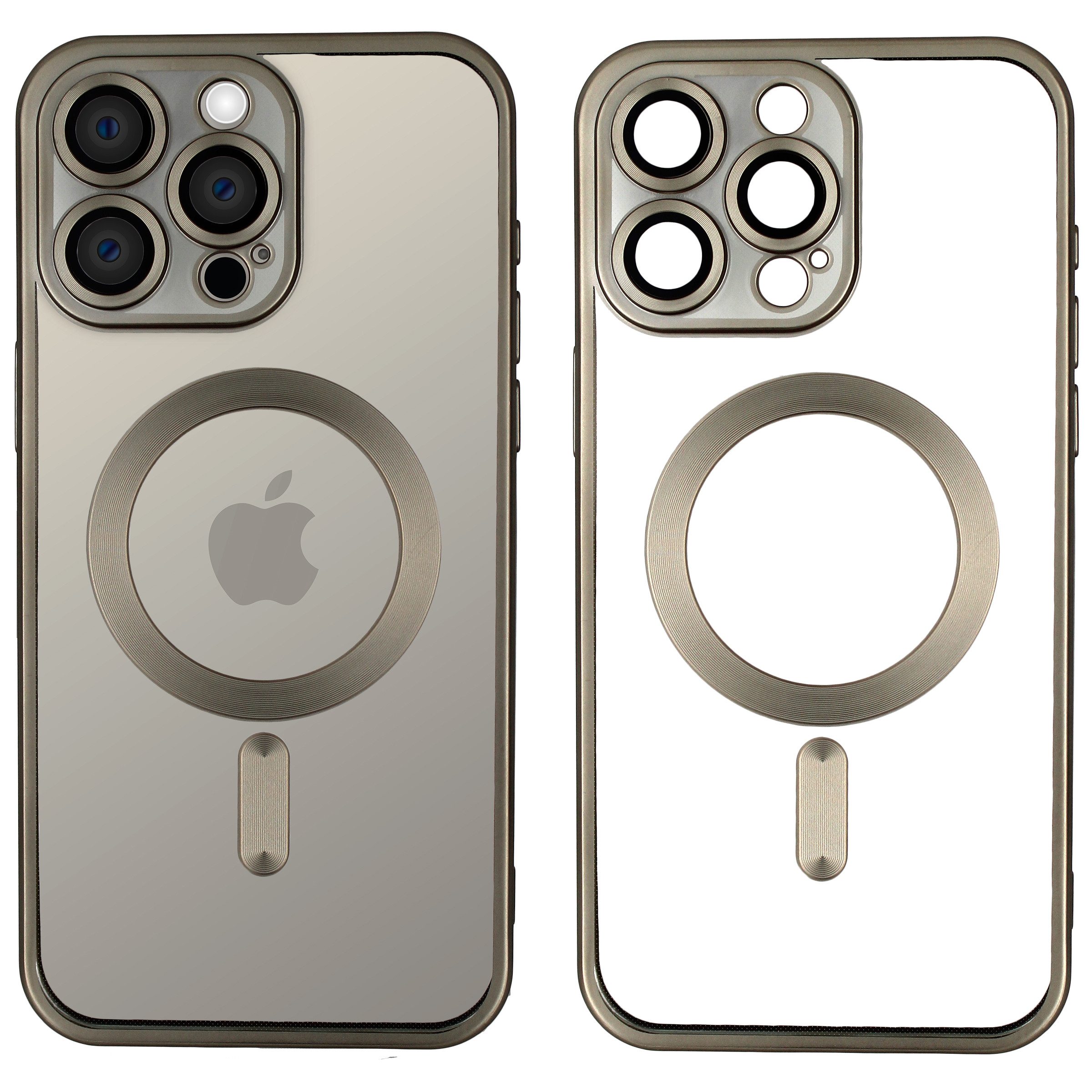 Wörleonline Handyhülle für iPhone 15 Pro mit integriertem Kameraschutz 6,1 Zoll, TPU Schutzhülle in passendem Titan-Farbton, MagSafe kompatible Hülle