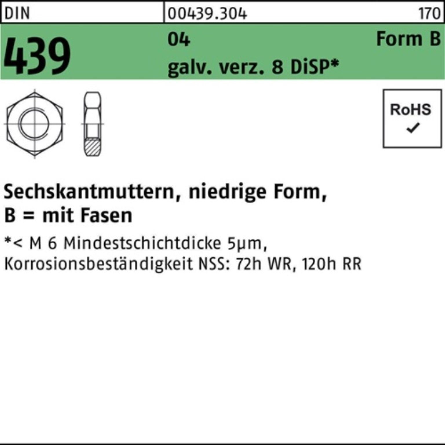 439 FormB DIN Sechskantmutter Reyher 100er Pack Muttern 16 BM Automatenstahl galv.ver