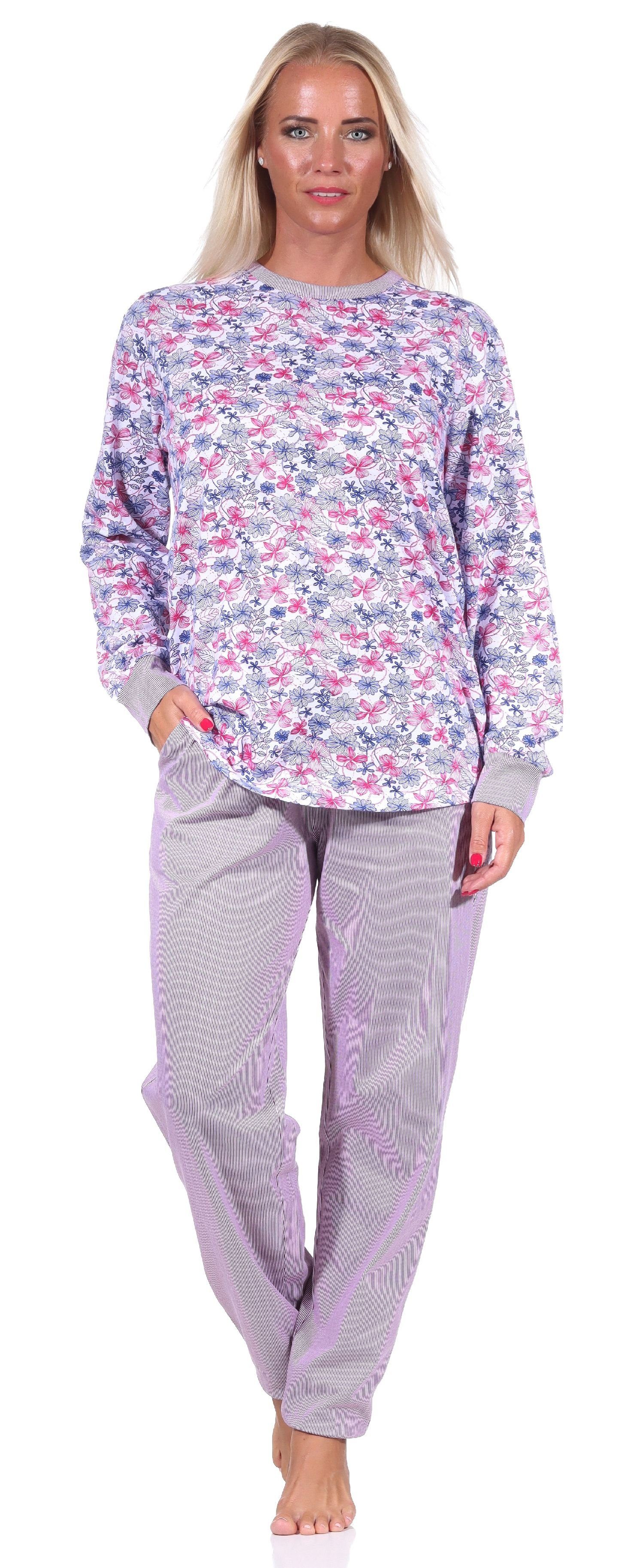Normann Pyjama Damen Pyjama langarm Schlafanzug mit Bündchen - 212 557 beere