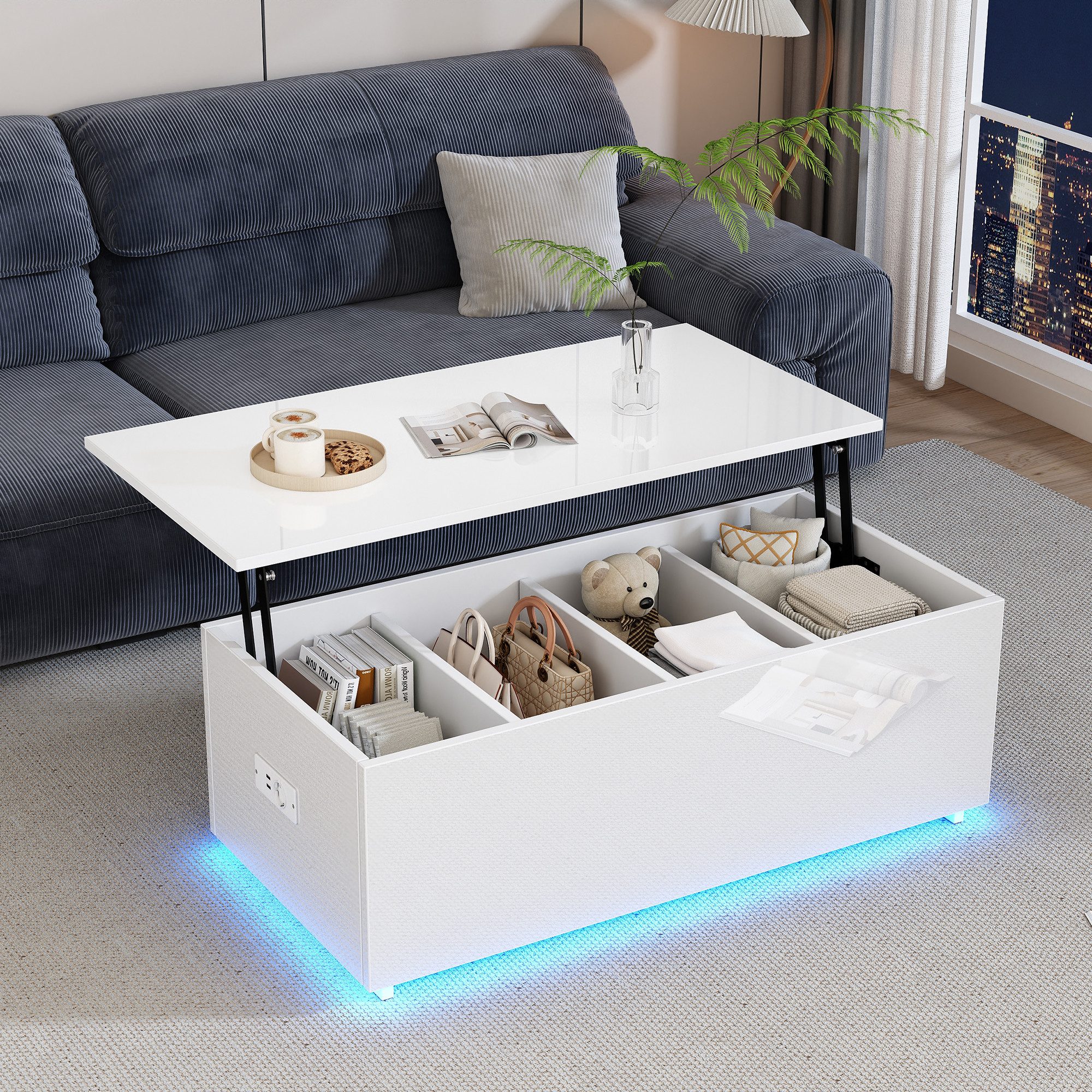 Merax Couchtisch Hochglanz mit LED-Beleuchtung (1-St., günstig online kaufen
