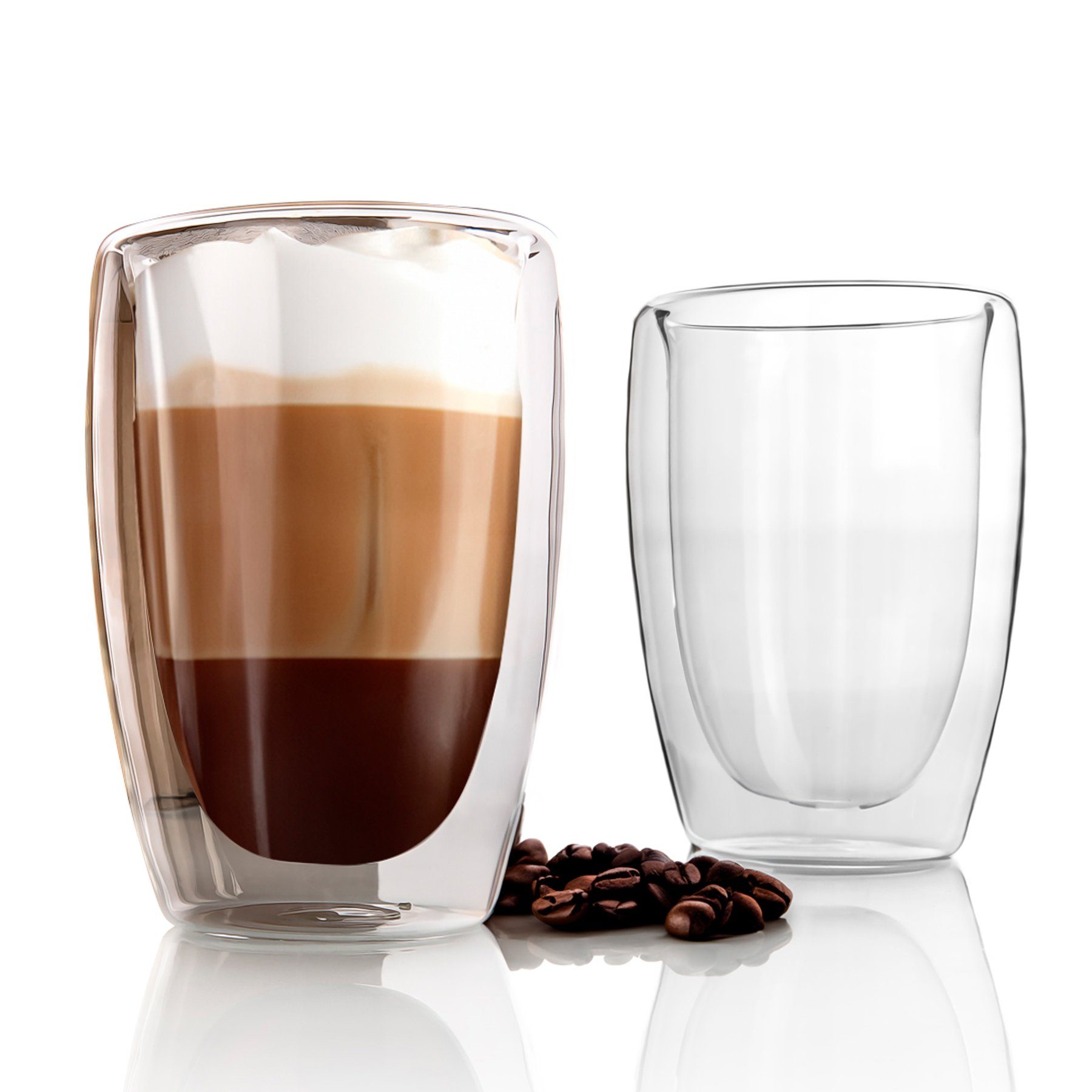 BigDean Cappuccinotasse 2 Stück Doppelwandige 350 Glas ml, Cappuccino Gläser