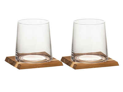 Ladelle Gläser-Set HARVEY Whiskeyglas & Untersetzer-Set 2-er Pack, Glas, Holz