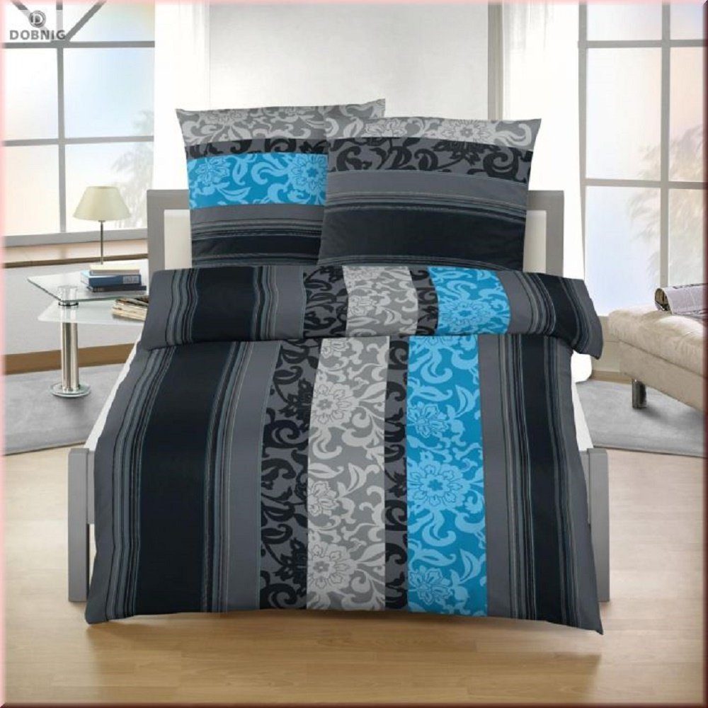 soma Bettwäsche Biber 135x200 cm 80x80 cm anthrazit petrol Barock, Bettbezug Kopfkissenbezug Set kuschelig weich hochwertig