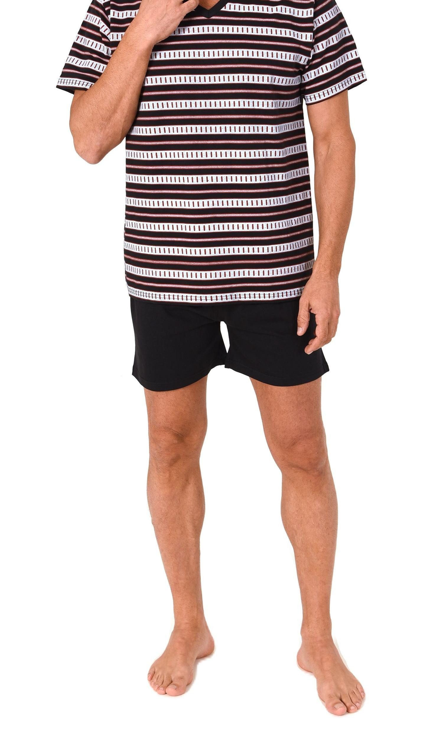 Normann Pyjama Normann Herren kurzarm Schlafanzug Shorty in Streifenoptik und V-Hals