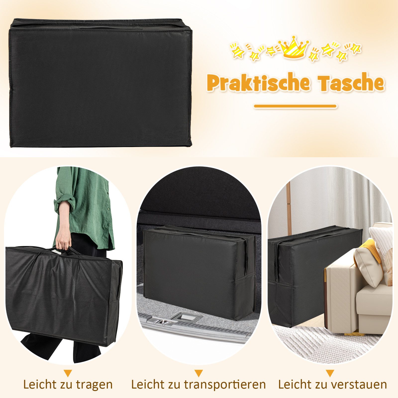 Klappmatratze, KOMFOTTEU, 6 cm hoch, Babymatratze mit Griffen & Tragetasche, 60x120 cm
