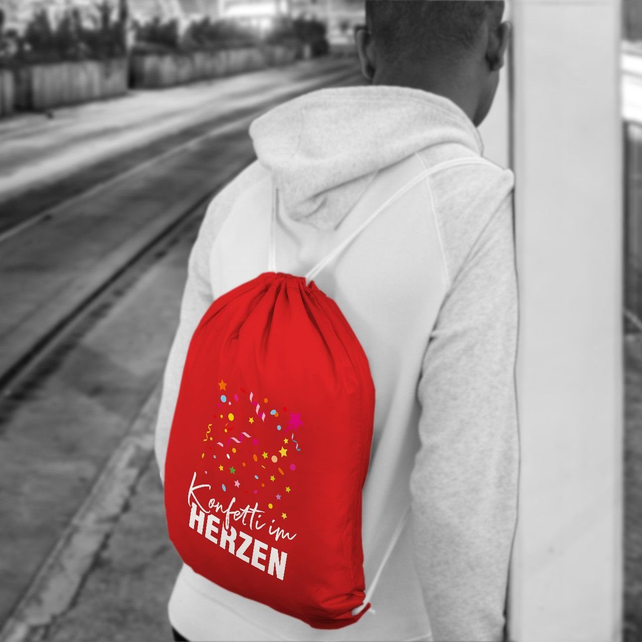 MoonWorks Turnbeutel Turnbeutel Fasching Karneval Konfetti im Herzen Spruch lustig