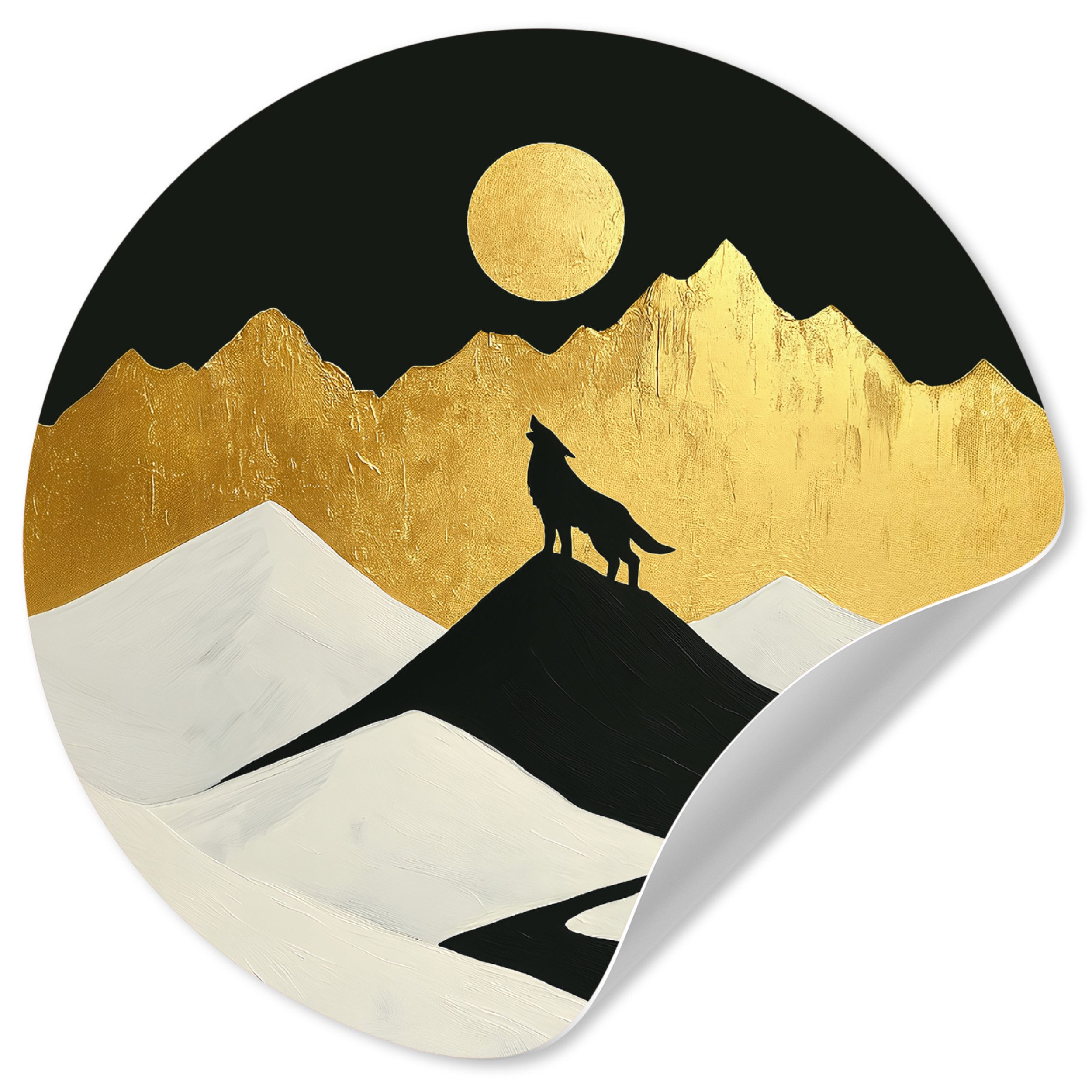 MuchoWow Wandsticker Wolf - Berg - Mond - Schwarz (1 St), Wandtattoo Selbstklebend, Wohnzimmer Deko Aufkleber, 30x30 cm