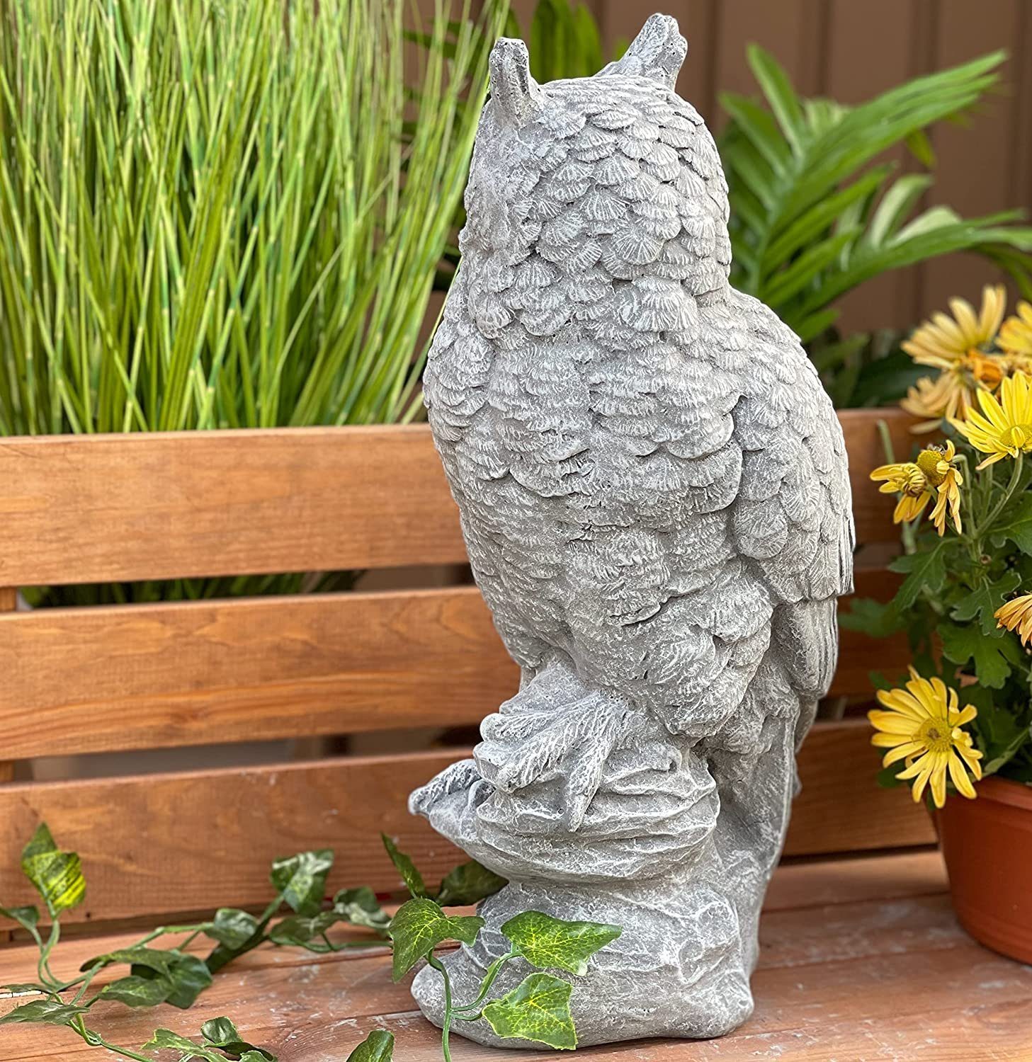 Stone and Style Gartenfigur Frostfeste Steinfigur natürliche Eule auf Stein groß – Bild 3 von 5