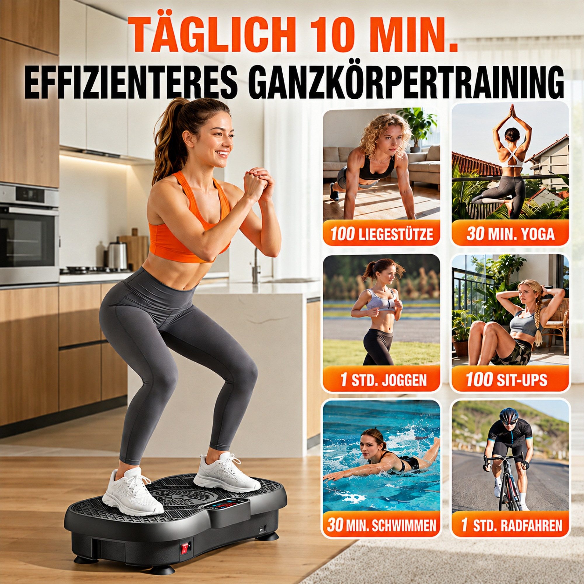 GIDGIMO Vibrationsplatte Power-S200 Vibrationsplatte 180 Geschwindigkeitsstufen, 5 Programmen, 150 W, 180 Intensitätsstufen, Fernbedienung, Widerstandsbändern,  – Bild 3 von 5