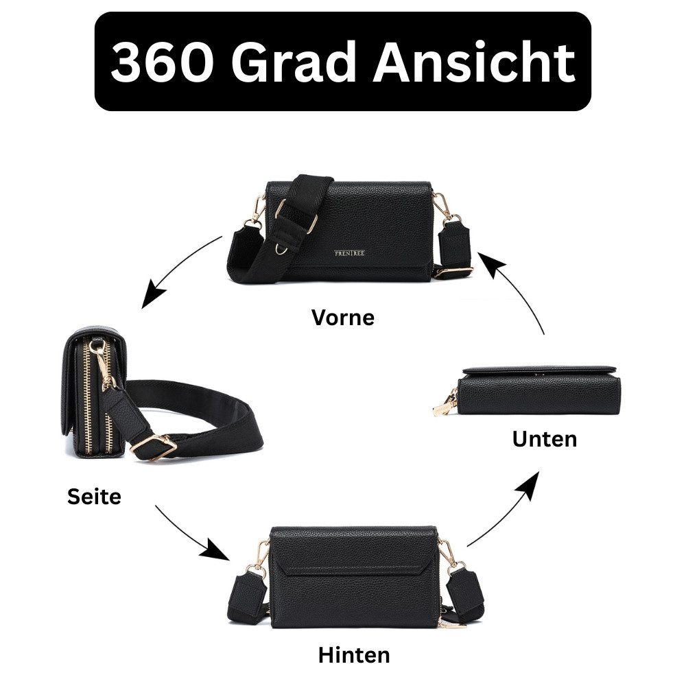 Frentree Umhängetasche Damen 3 in 1 klein Handytasche Geldbörse Crossbody Bag (mit 5 fächern, 4 Karten und rundes Münzfach), Verstellbar Abnehmbar Schultergurt – Bild 5 von 5