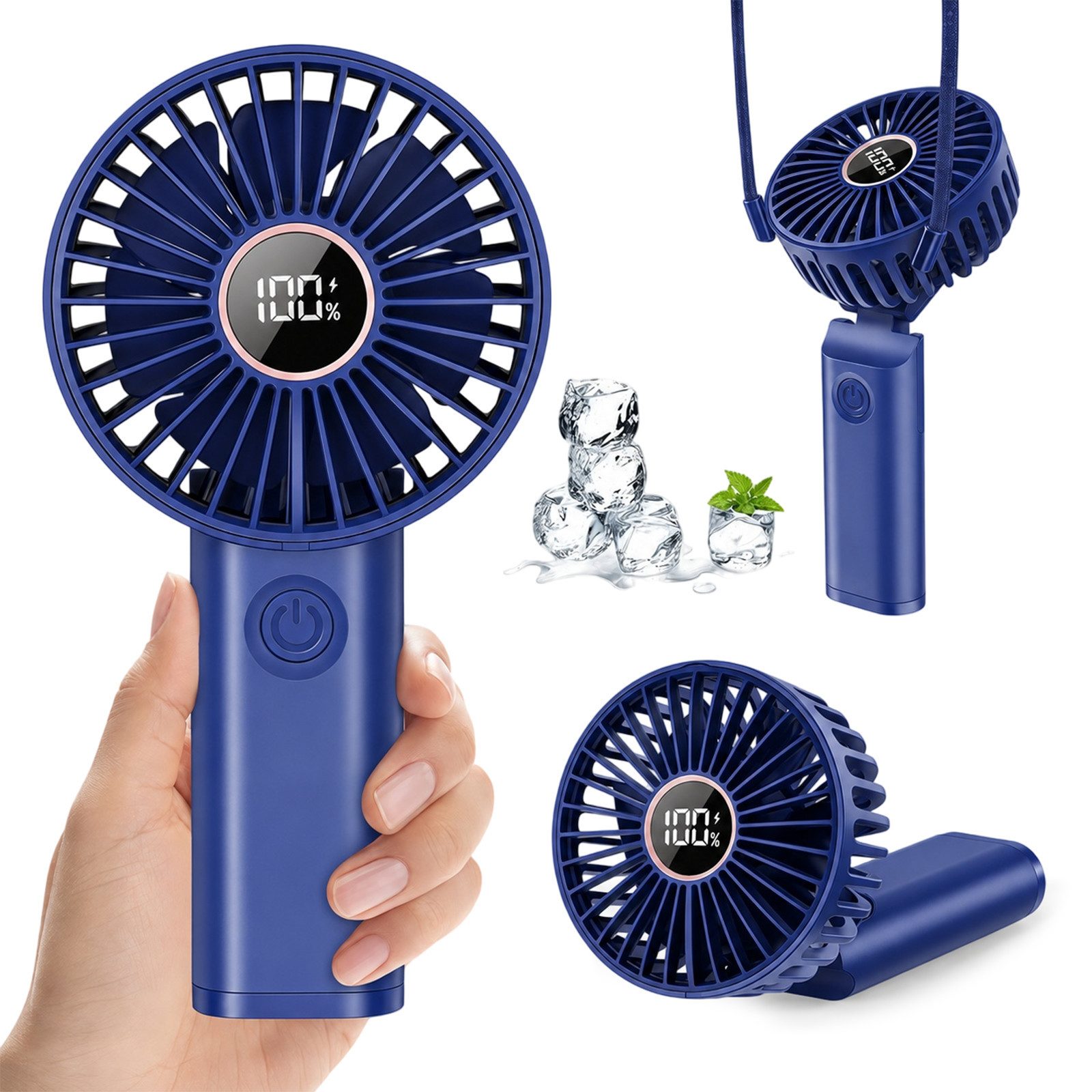 MOPUEA Handventilator Handventilator 6Speed Mini-Ventilatoren 3-in-1 Faltbar mit LED Display, 6 Geschwindigkeiten, 3600mAh, 180° faltbar, LED Display, leicht