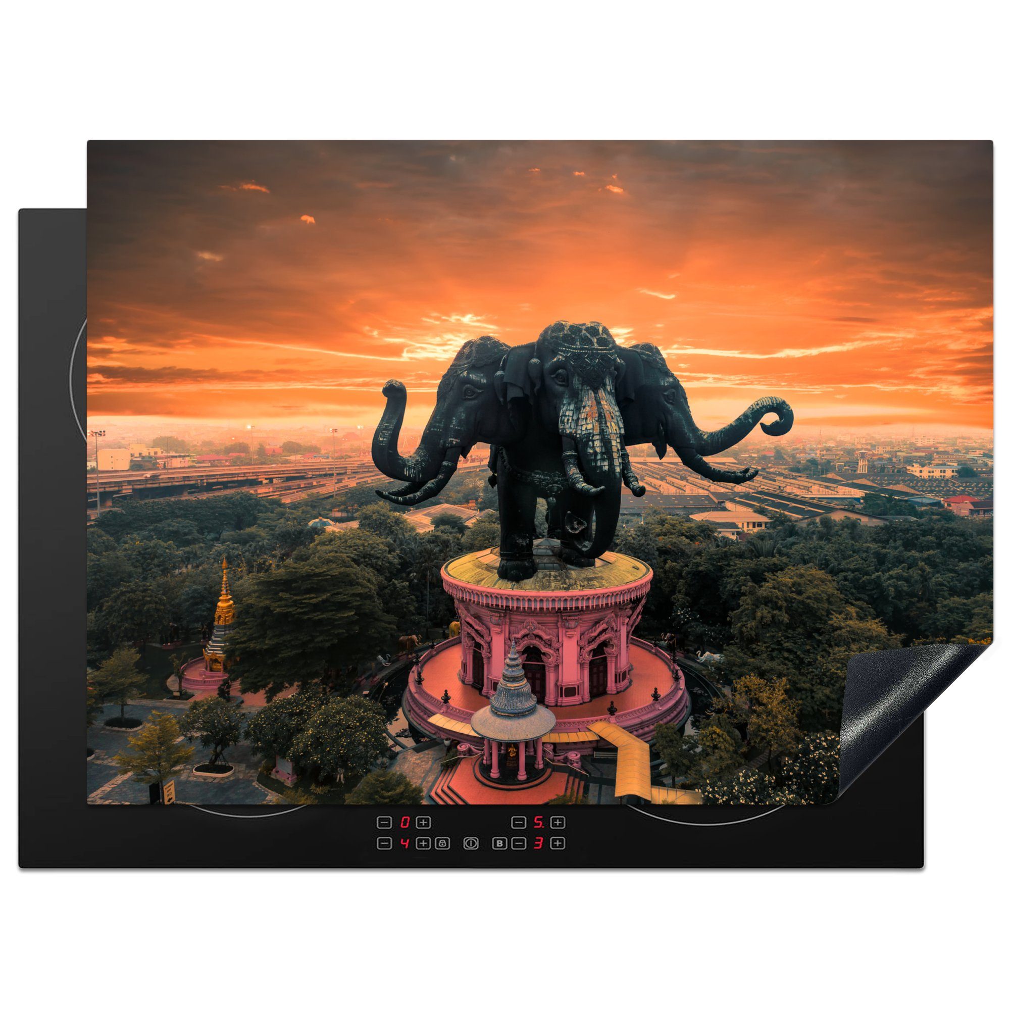 MuchoWow Herdblende-/Abdeckplatte Bangkok - Bild - Sonnenaufgang, Vinyl, (1 tlg), 70x52 cm, Mobile Arbeitsfläche nutzbar, Ceranfeldabdeckung