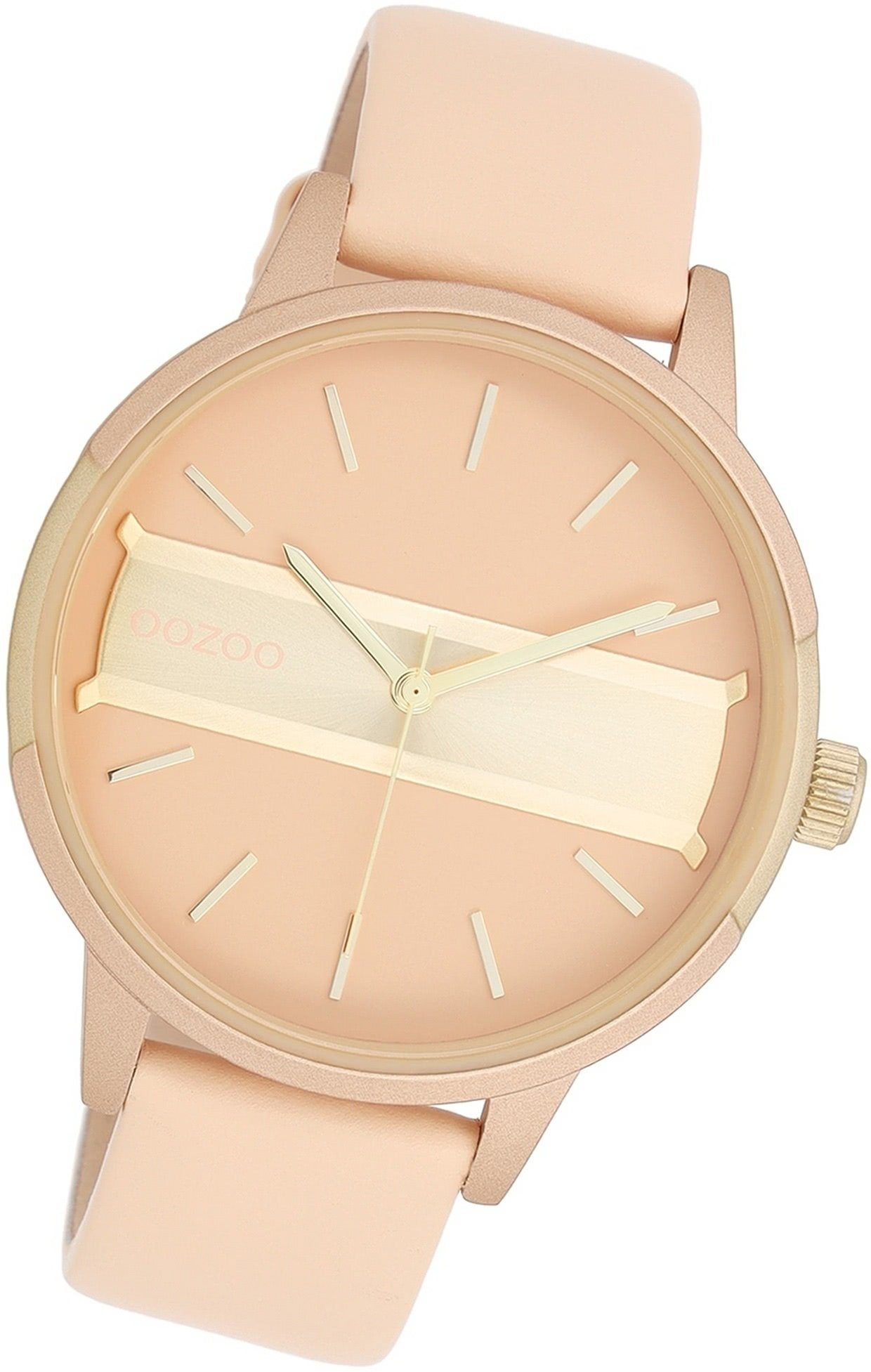 Damen 42mm) OOZOO Gehäuse, Timepieces, Oozoo Armbanduhr pink, groß Damenuhr rundes Quarzuhr Lederarmband (ca.