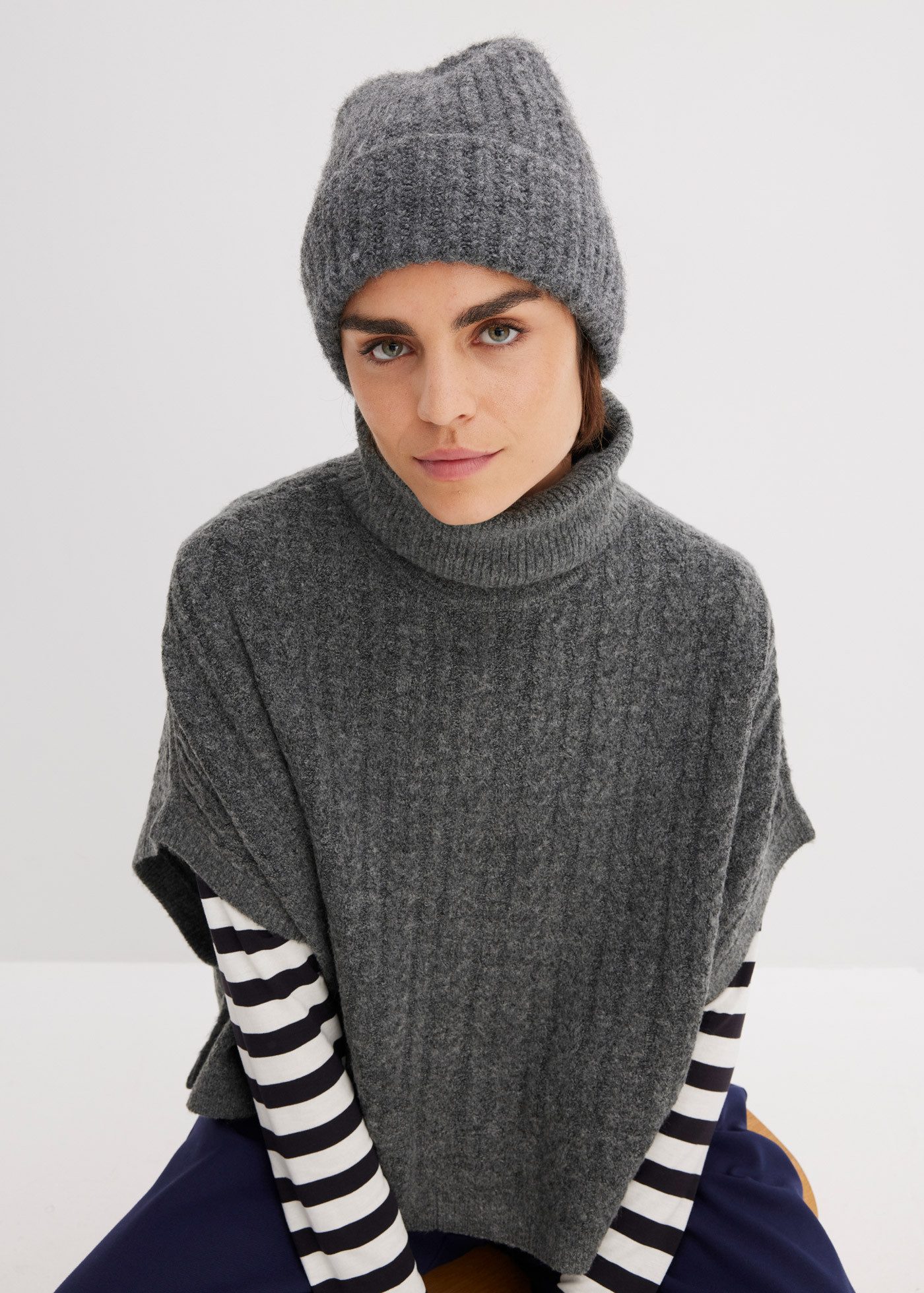 bonprix Strickmütze aus Polyester, Polyacryl, Wolle und Polyamid, lässiger Stil