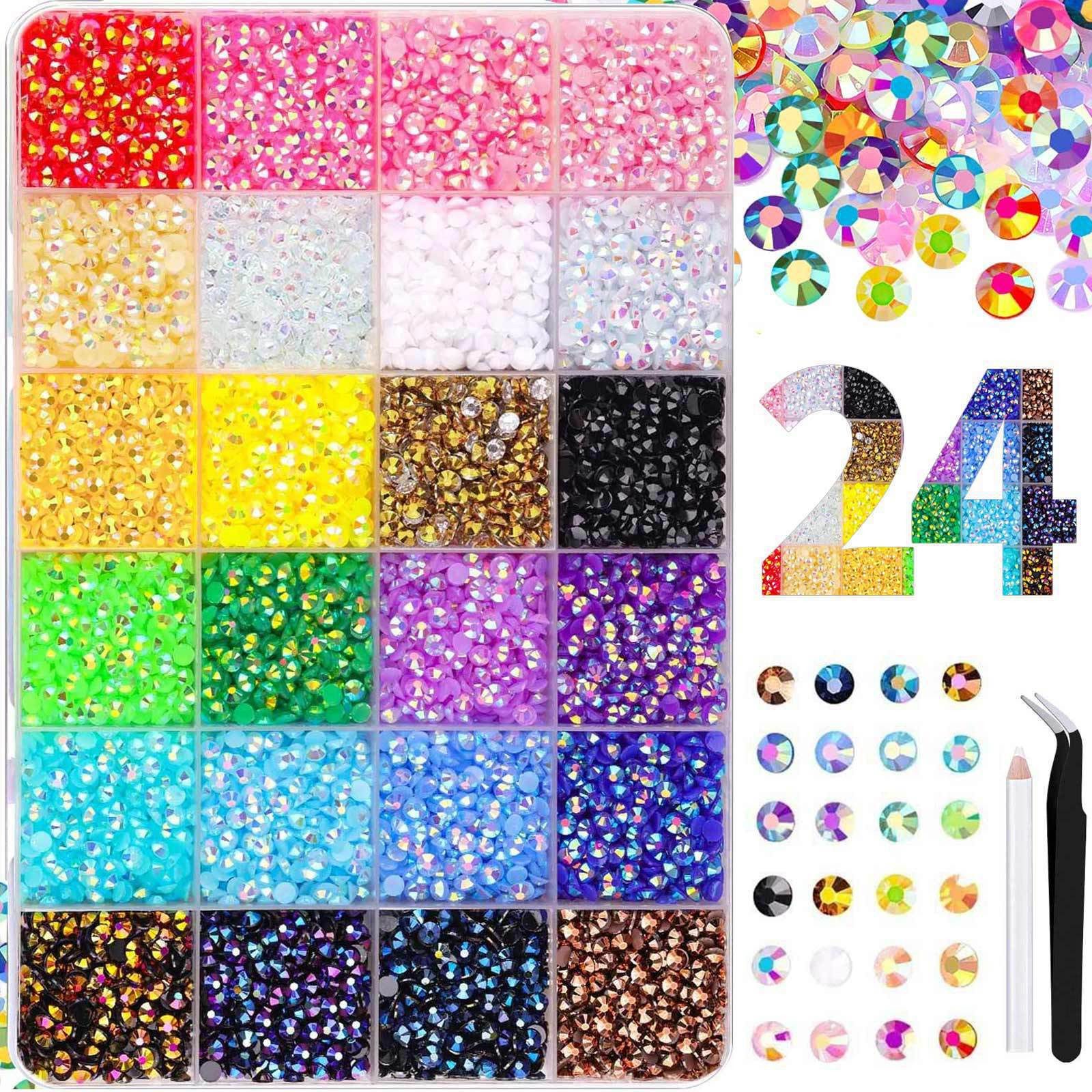 Diwzbyn Kreativset 30000+ Stück Strasssteine, 3mm 24 Farben Glitzersteine Zum Basteln, (Diamond Painting DIY Basteln (Kleber nicht enthalten), Bedazzling Kit für Nägel Und Textilien, Rhinestones Nail Art
