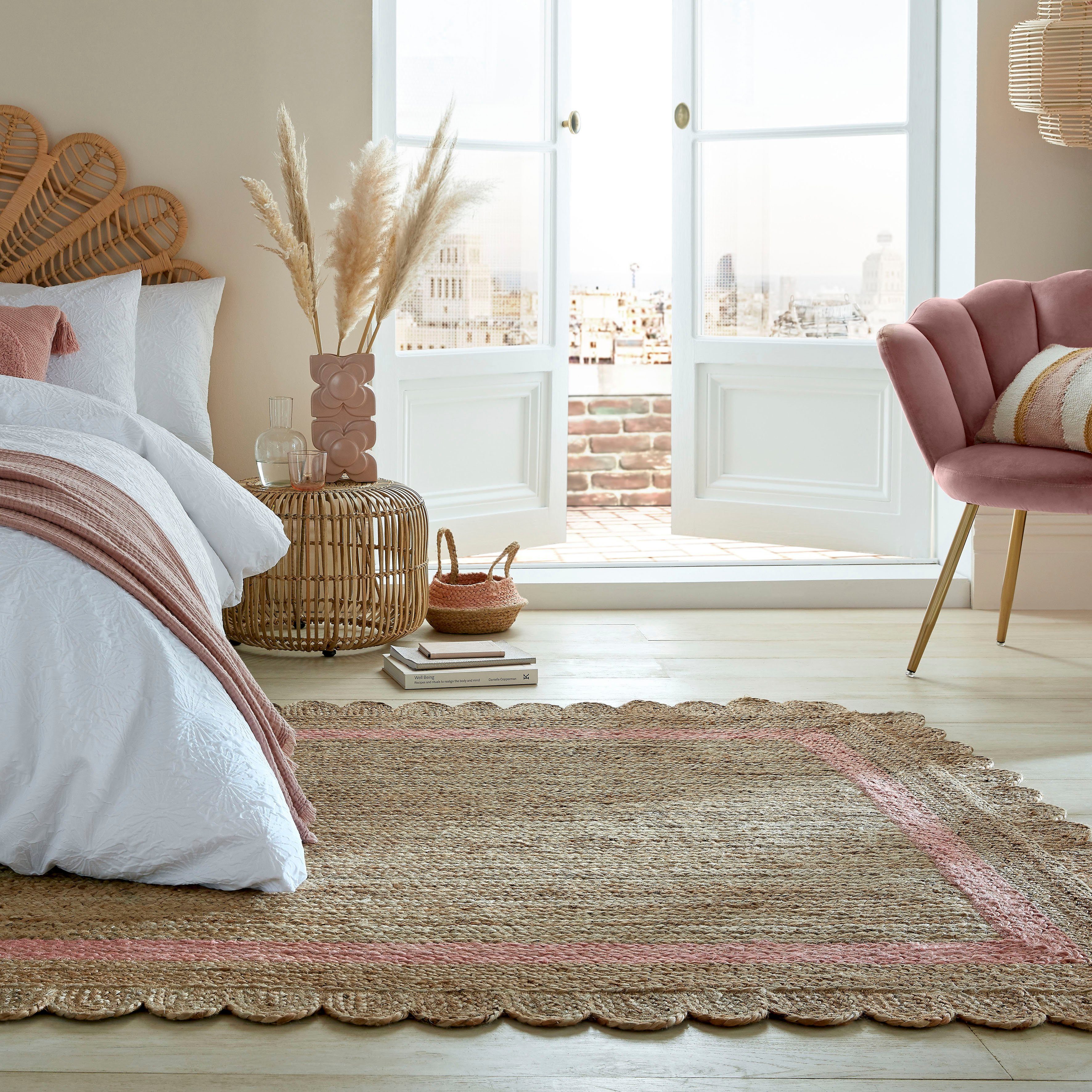 Teppich Grace, natur/pink FLAIR rechteckig, fußbodenheizungsgeeignet, mit Jute, Höhe: RUGS, Bordüre mm, aus 7 100