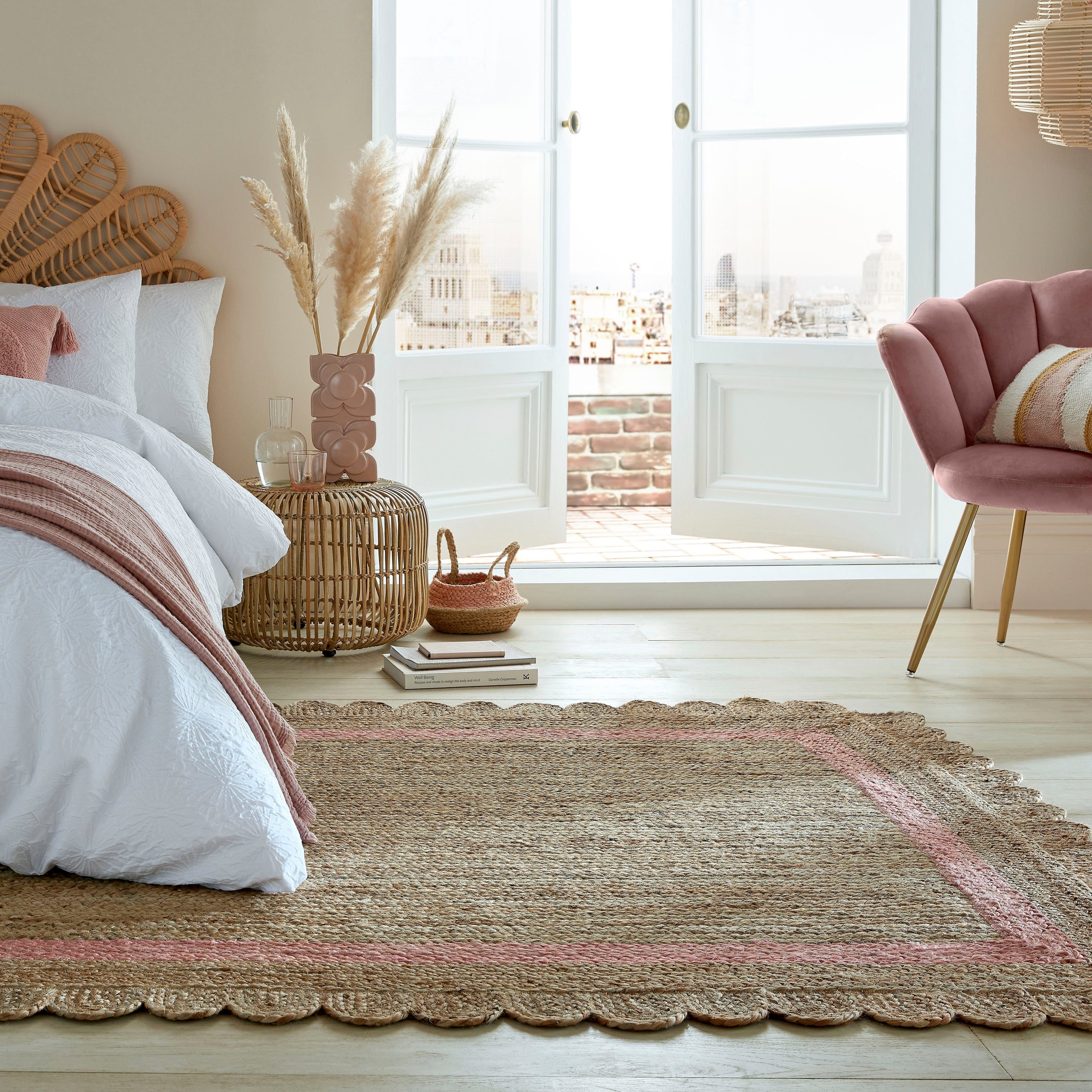 Bordüre mit FLAIR aus RUGS, mm, Teppich fußbodenheizungsgeeignet, natur/pink 7 rechteckig, 100% Grace, Höhe: Jute,