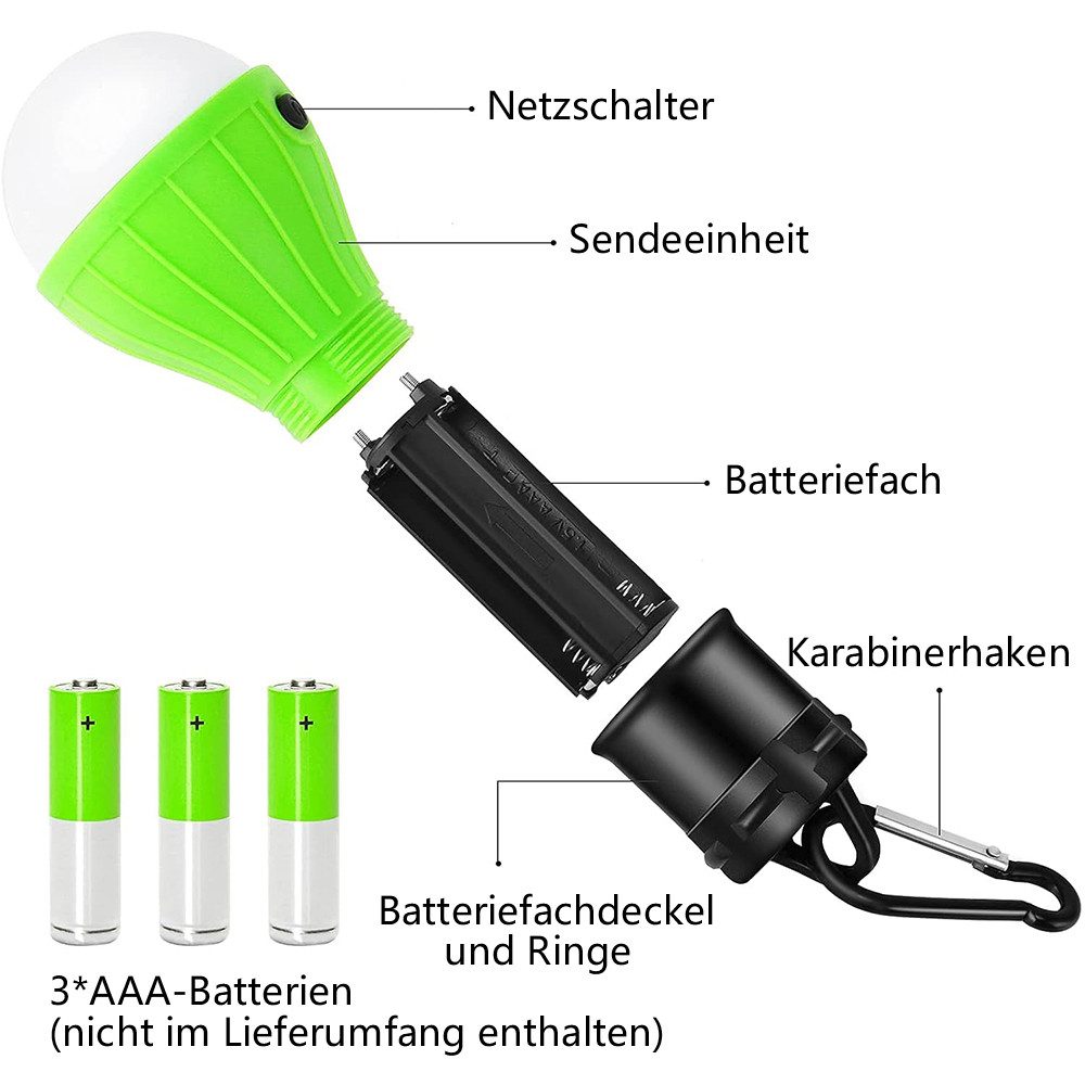 TUWENA LED Laterne 4er Set LED Campinglampe LED Camping Laterne Zeltlampe Glühbirne Set, Notlicht mit Karabiner Wasserdicht Tragbare Camping Lantern LED – Bild 4 von 5
