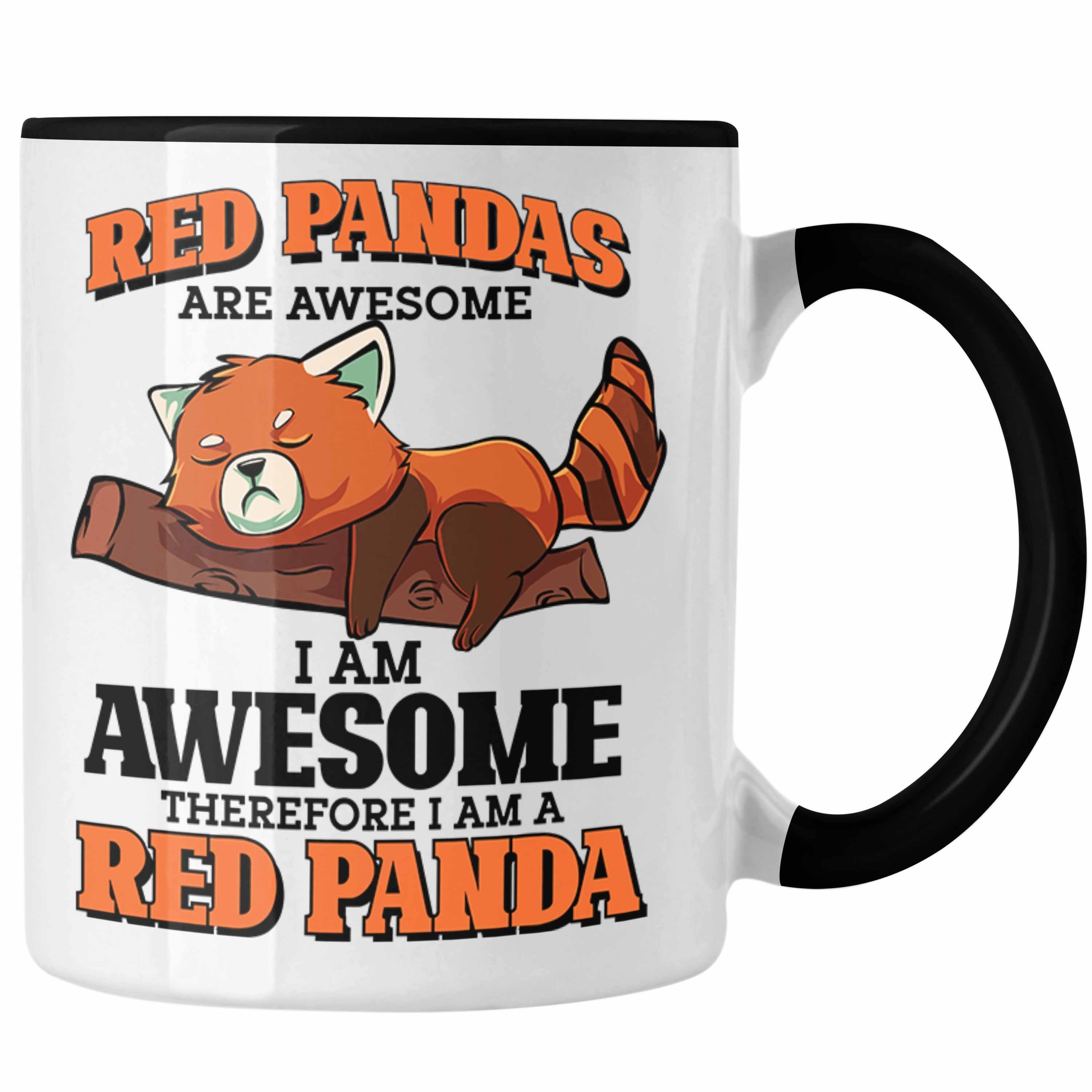 Trendation Tasse Lustige Roter Panda Tasse Spruch Geschenk für Panda-Liebhaber Schwarz