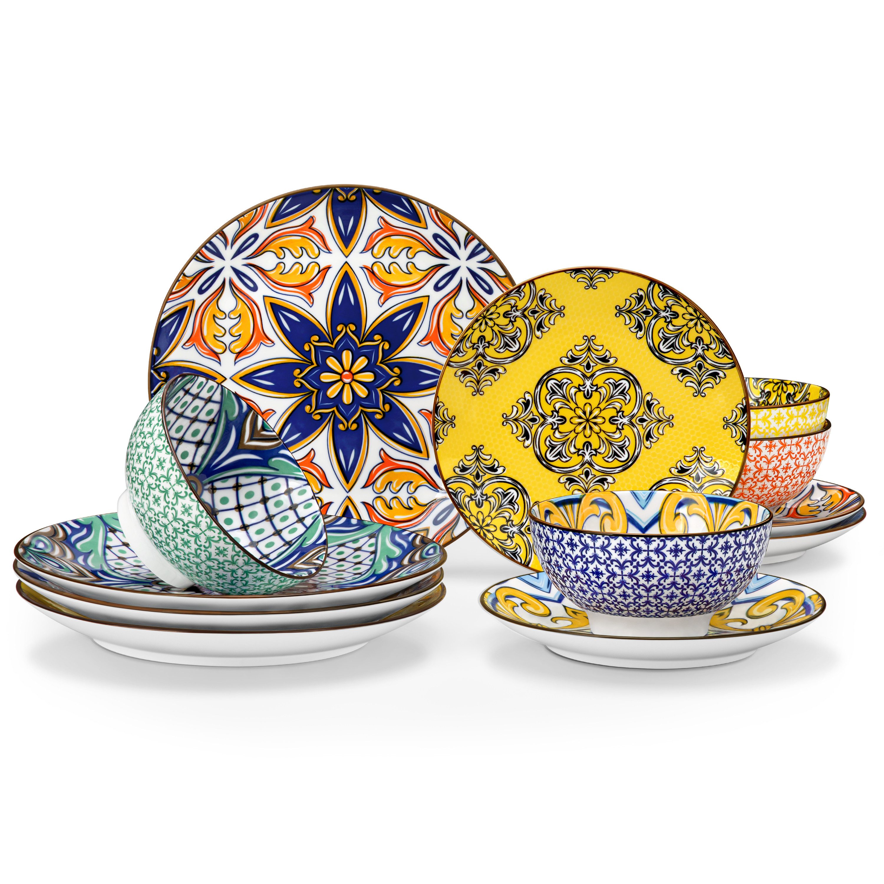 vancasso Geschirr-Set 12-tlg Tafelservice, Geschirr-Set für 4, Porzellan, Bunt (12-tlg), 4 Personen, Porzellan